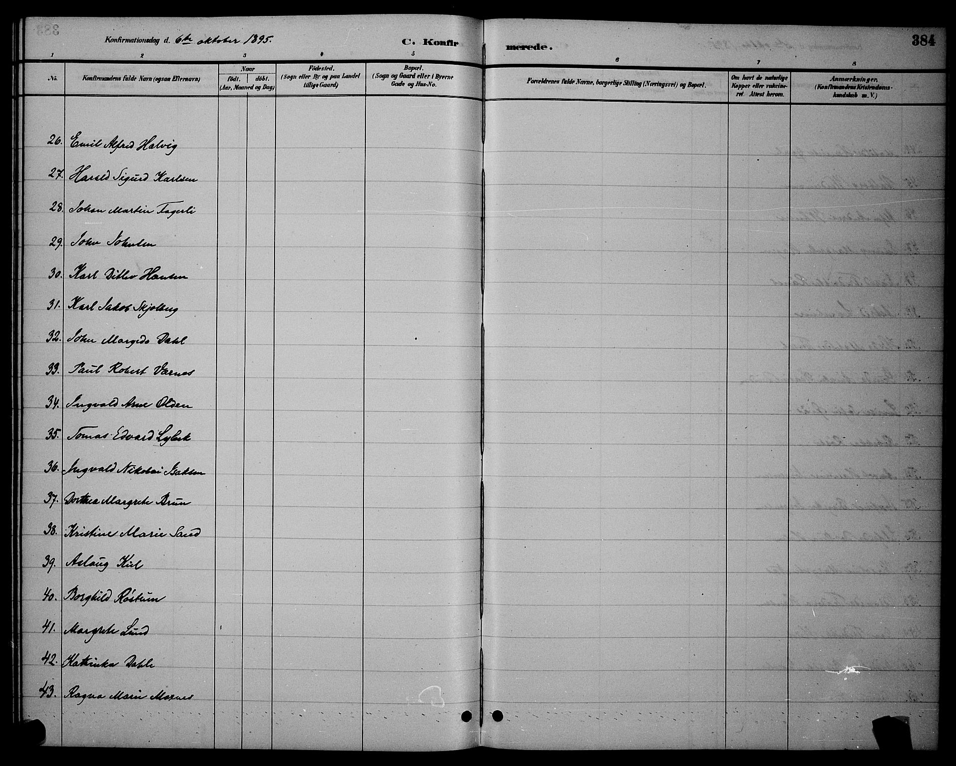 Ministerialprotokoller, klokkerbøker og fødselsregistre - Sør-Trøndelag, AV/SAT-A-1456/604/L0222: Parish register (copy) no. 604C05, 1886-1895, p. 384