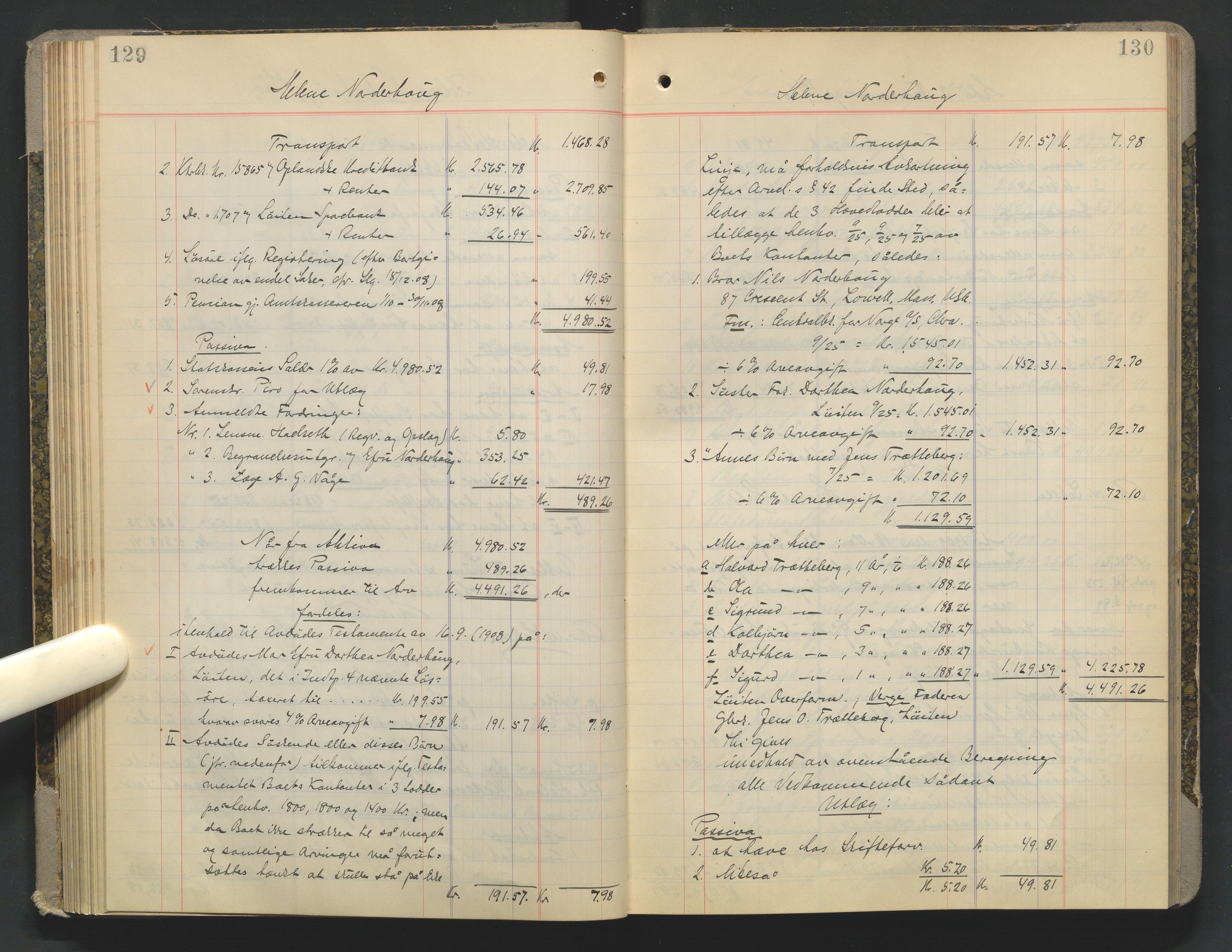 Sør-Hedmark sorenskriveri, AV/SAH-TING-014/J/Ja/Jad/L0003: Skifteutlodningsprotokoll - landet, 1906-1914, p. 129-130