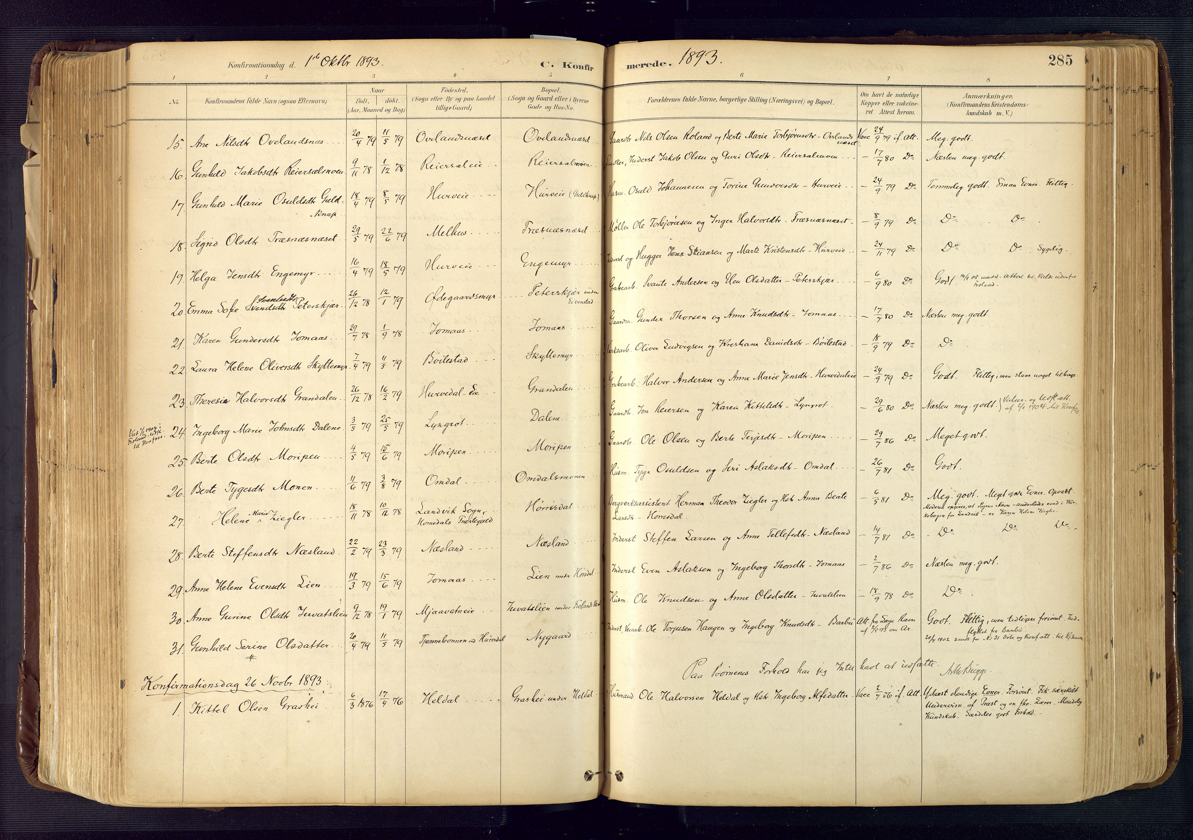 Froland sokneprestkontor, SAK/1111-0013/F/Fa/L0005: Parish register (official) no. A 5, 1882-1921, p. 285