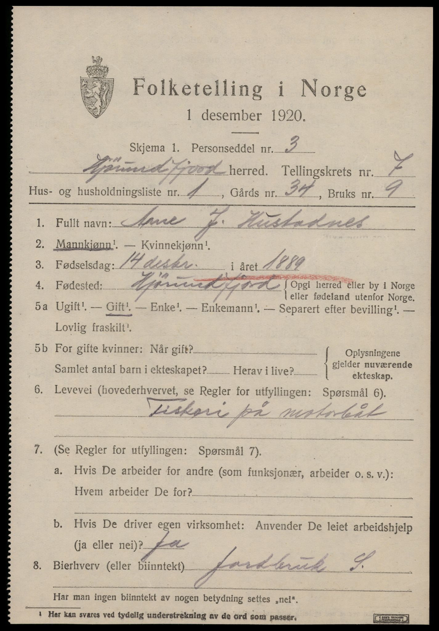 SAT, 1920 census for Hjørundfjord, 1920, p. 2417