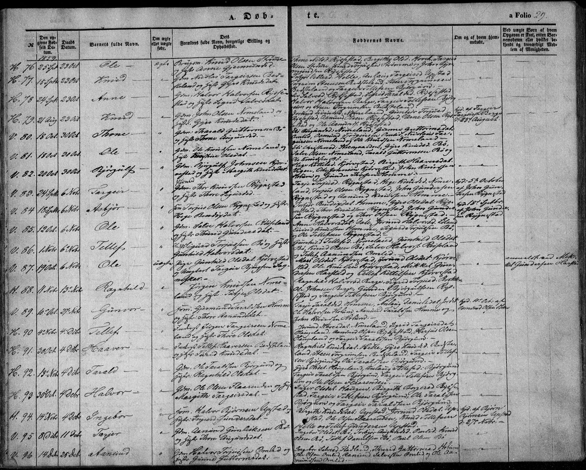Valle sokneprestkontor, SAK/1111-0044/F/Fa/Fac/L0007: Parish register (official) no. A 7, 1854-1868, p. 30