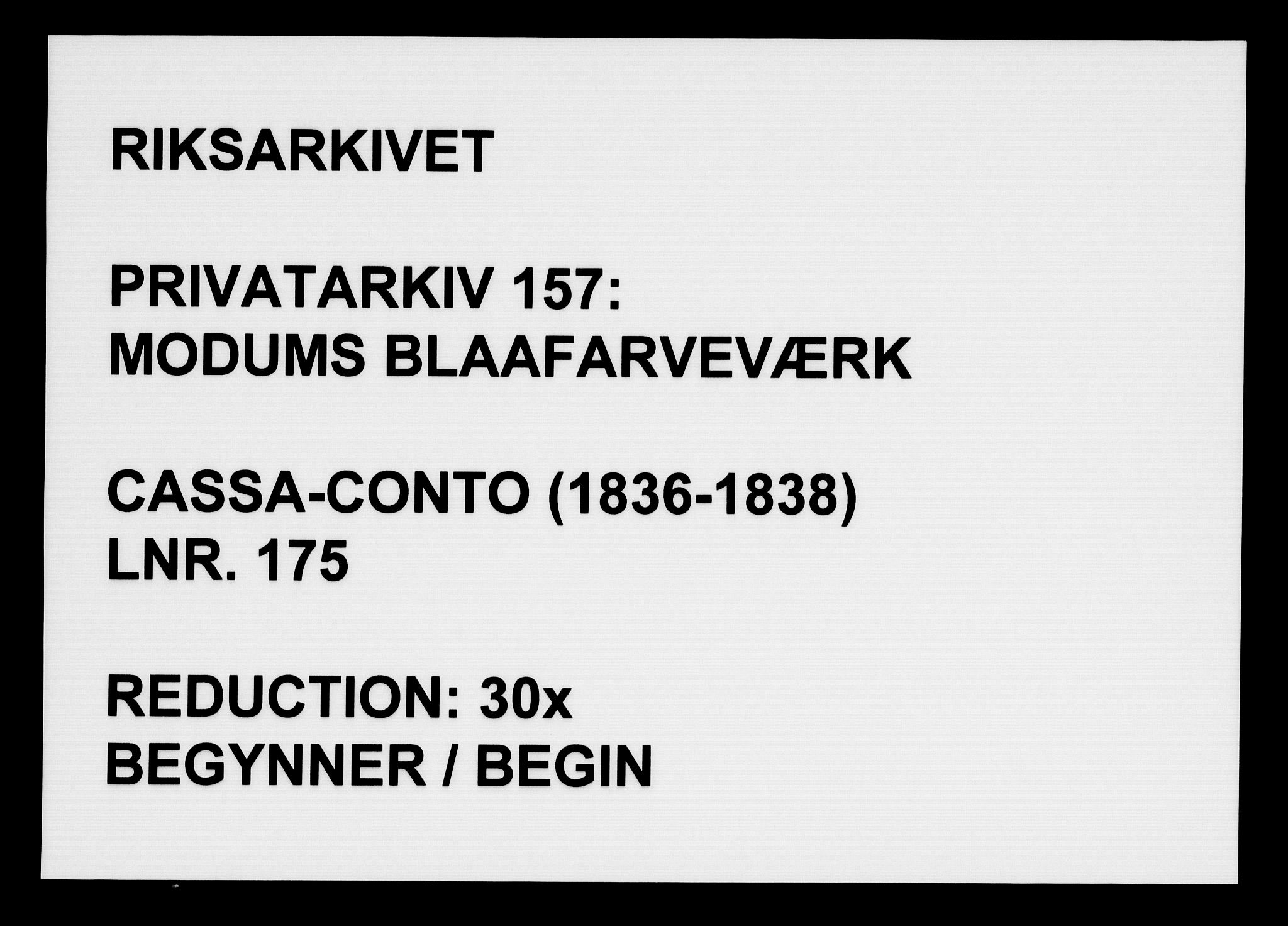 Modums Blaafarveværk, RA/PA-0157/G/Gd/Gda/L0175/0001: -- / Cassa-Conto, 1836-1838, p. 1
