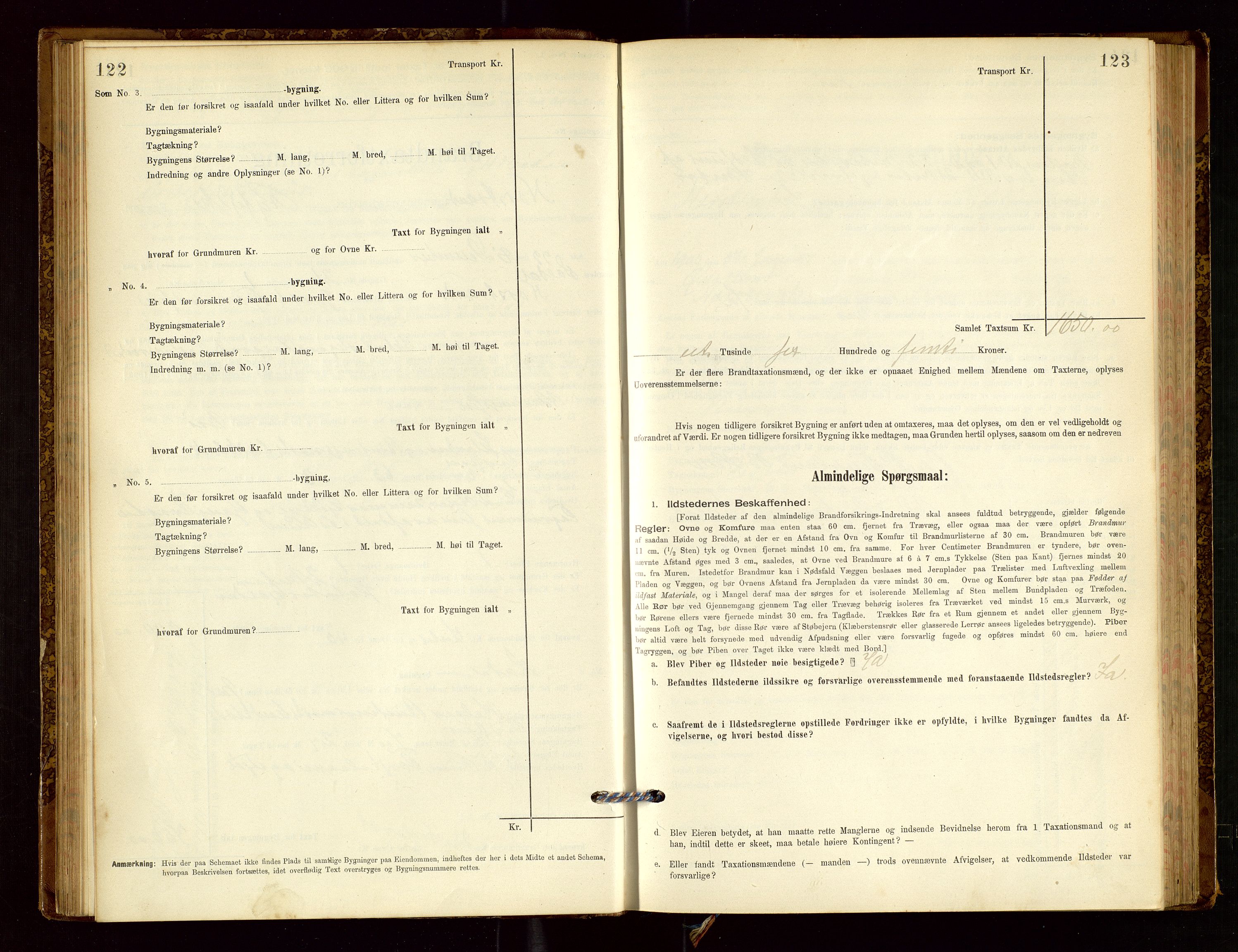 Nedstrand lensmannskontor, AV/SAST-A-100236/Gob/L0001: "Brandtaxationsprotokol for Nerstrand Lensmandsdistrikt Ryfylke fogderi", 1895-1915, p. 122-123