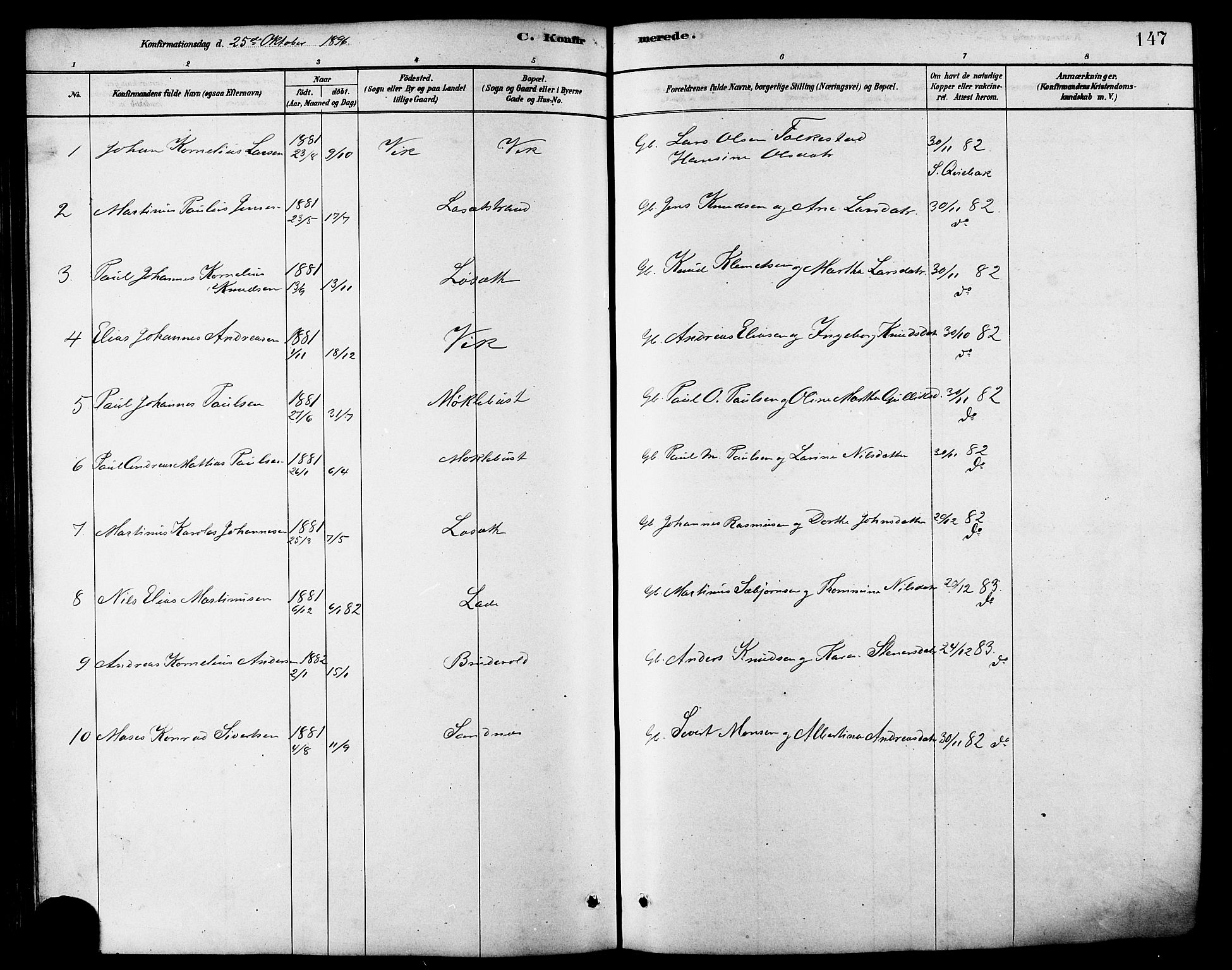 Ministerialprotokoller, klokkerbøker og fødselsregistre - Møre og Romsdal, AV/SAT-A-1454/502/L0027: Parish register (copy) no. 502C01, 1878-1908, p. 147