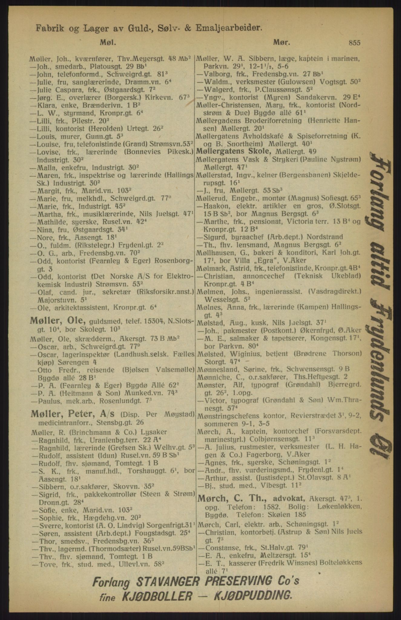 Kristiania/Oslo adressebok, PUBL/-, 1915, p. 855