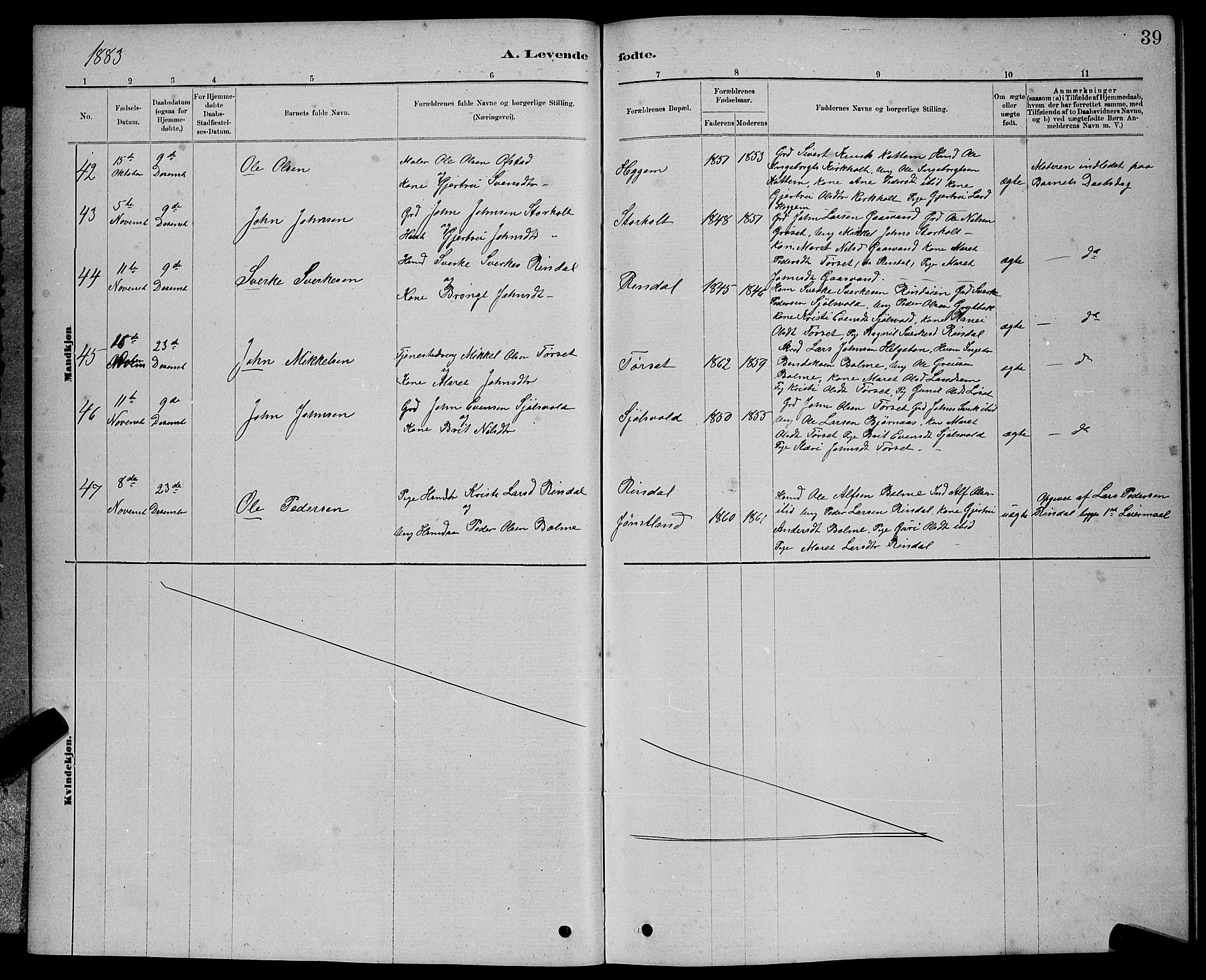 Ministerialprotokoller, klokkerbøker og fødselsregistre - Møre og Romsdal, AV/SAT-A-1454/598/L1077: Parish register (copy) no. 598C02, 1879-1891, p. 39