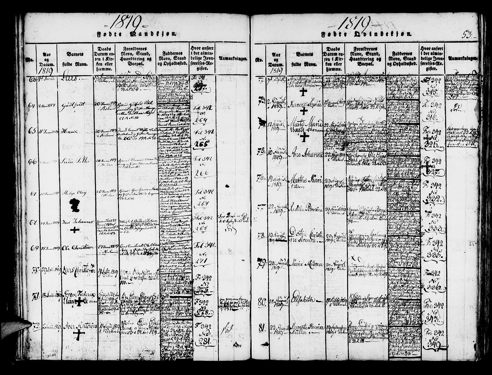 Korskirken sokneprestembete, AV/SAB-A-76101/H/Haa/L0013: Parish register (official) no. A 13, 1815-1822, p. 53