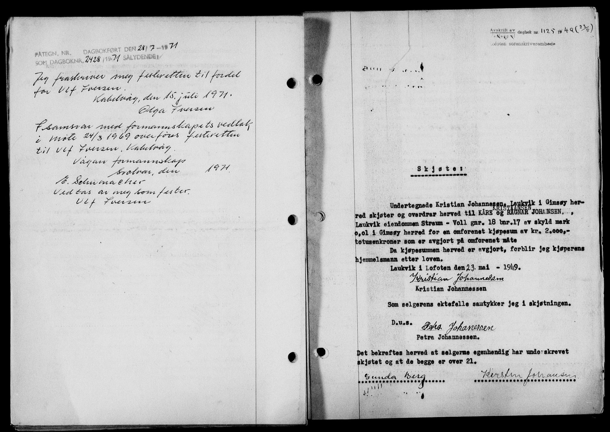Lofoten sorenskriveri, SAT/A-0017/1/2/2C/L0020a: Mortgage book no. 20a, 1948-1949, Diary no: : 1125/1949