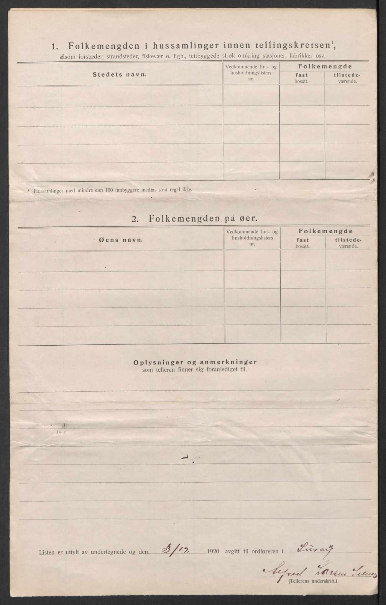 SAT, 1920 census for Lurøy, 1920, p. 33