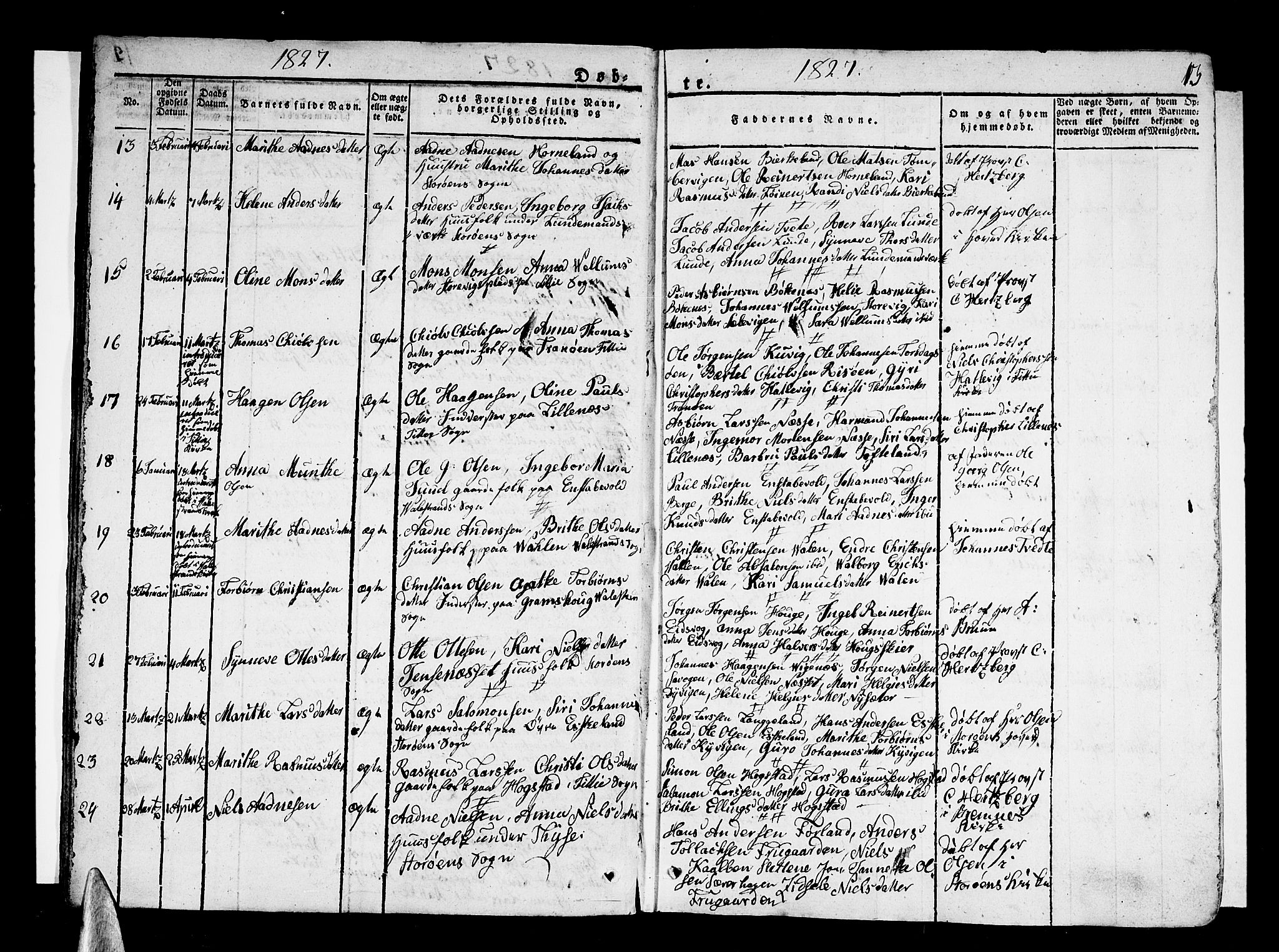Stord sokneprestembete, SAB/A-78201/H/Haa: Parish register (official) no. A 6, 1826-1840, p. 13