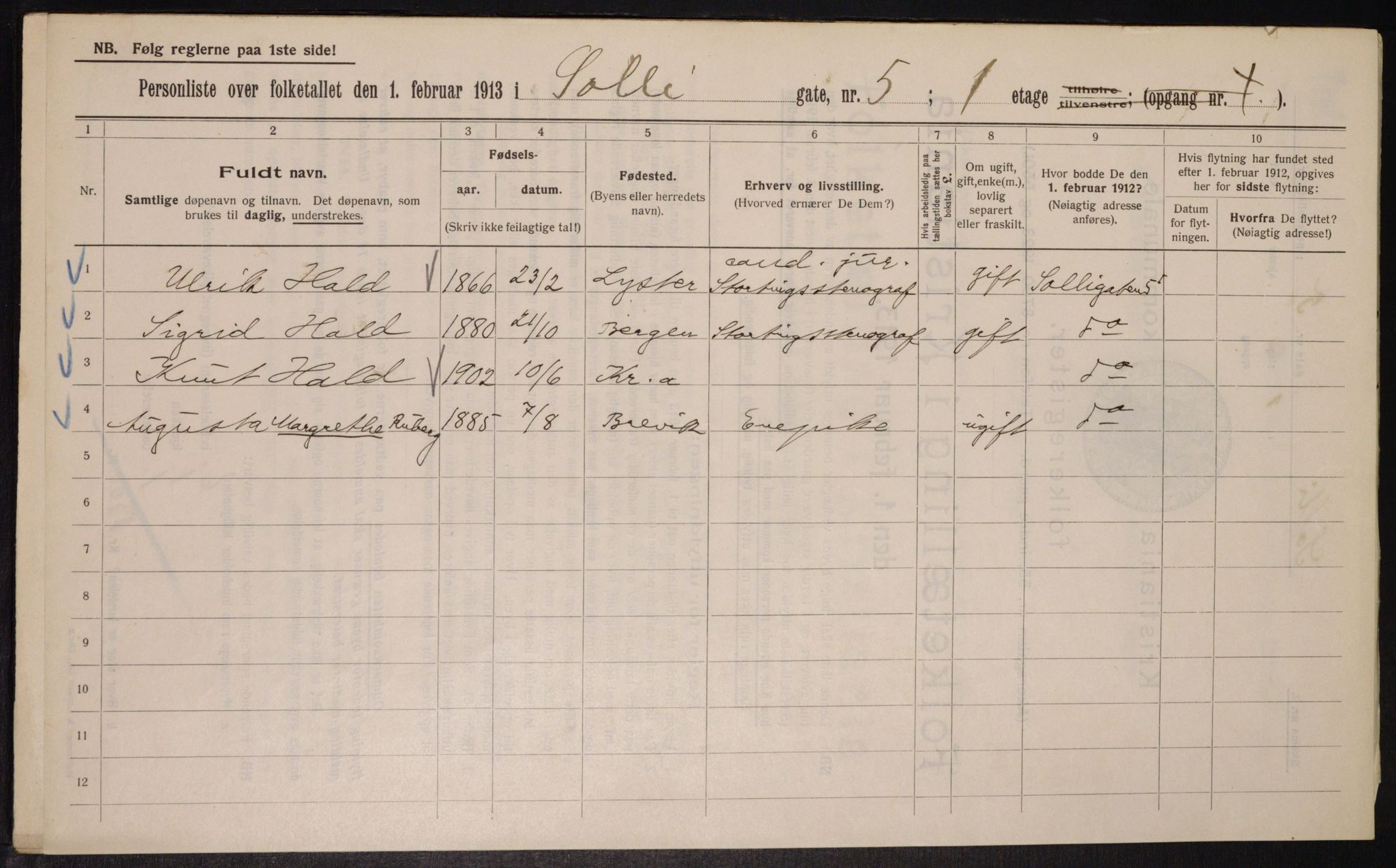 OBA, Municipal Census 1913 for Kristiania, 1913, p. 99719