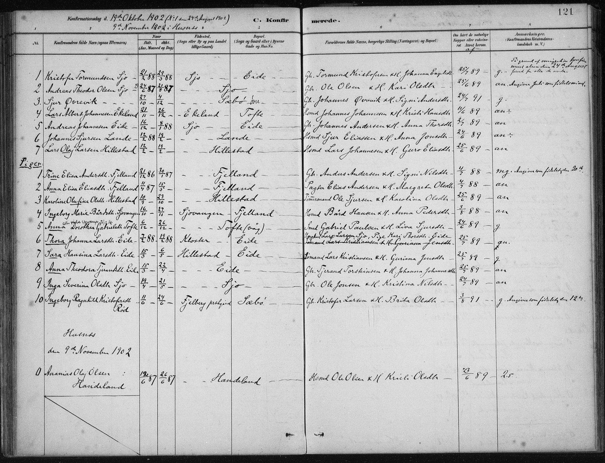 Fjelberg sokneprestembete, SAB/A-75201/H/Haa: Parish register (official) no. C  1, 1879-1918, p. 121