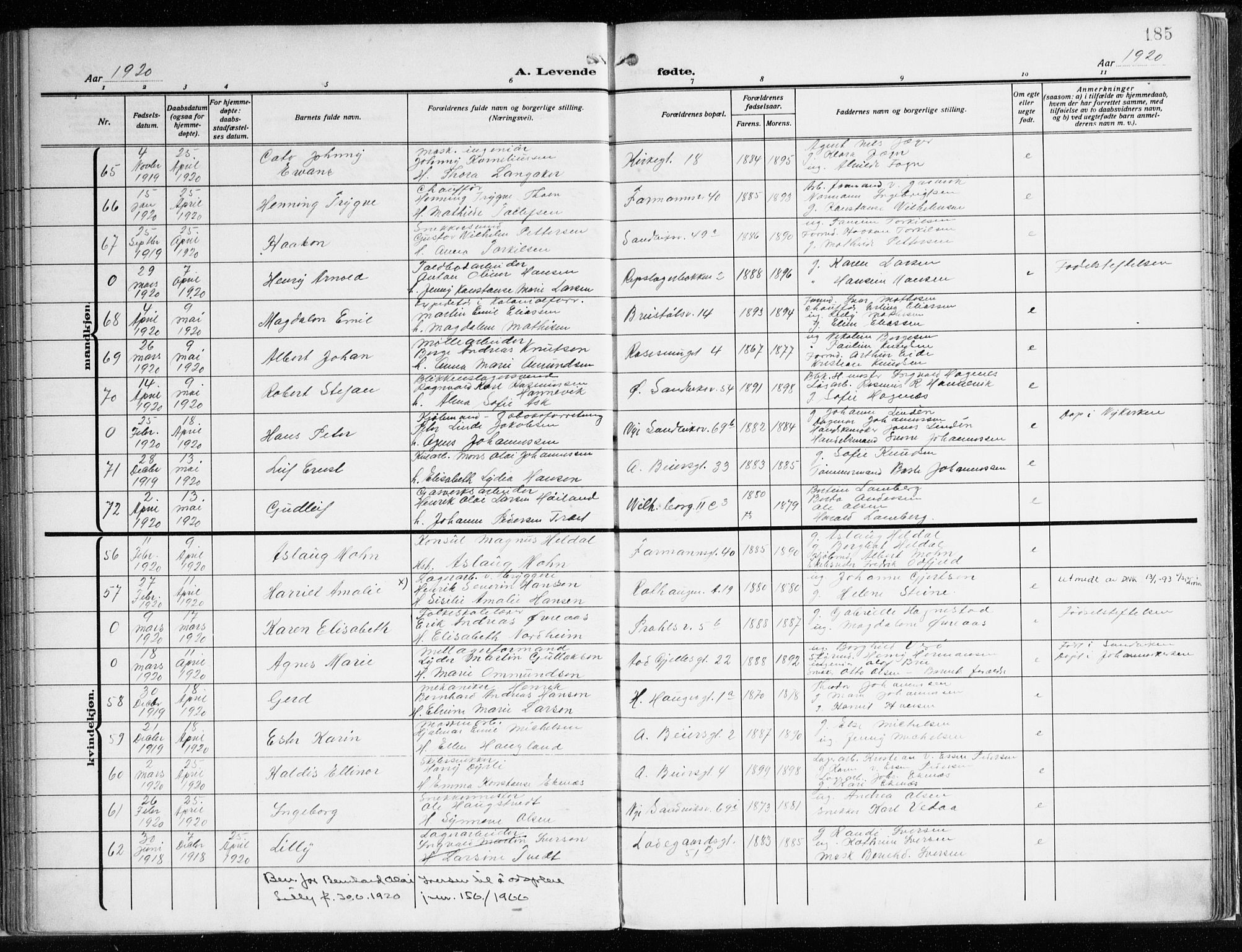 Sandviken Sokneprestembete, AV/SAB-A-77601/H/Ha/L0007: Parish register (official) no. B 4, 1912-1924, p. 185