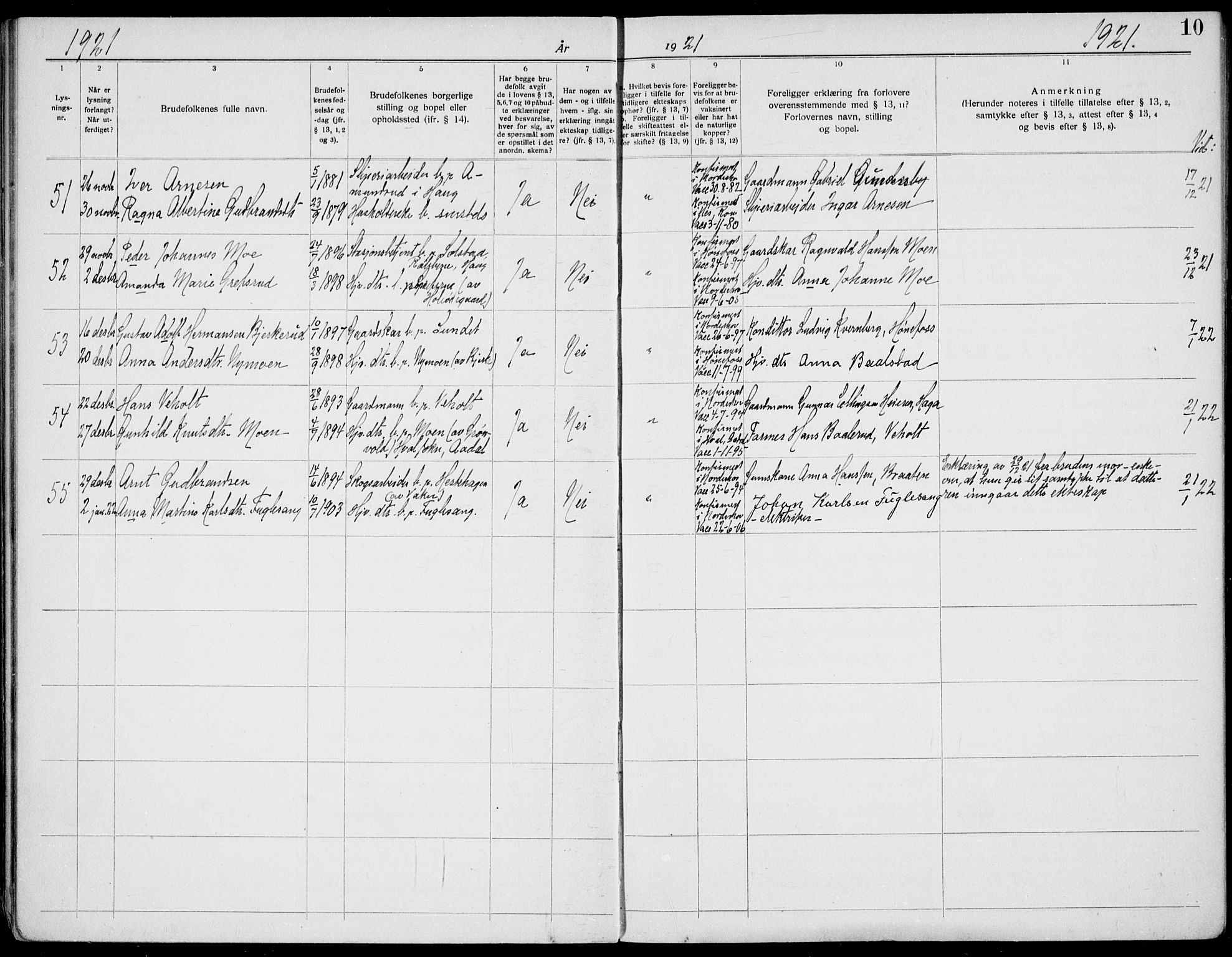 Norderhov kirkebøker, AV/SAKO-A-237/H/Ha/L0004: Banns register no. 4, 1920-1938, p. 10