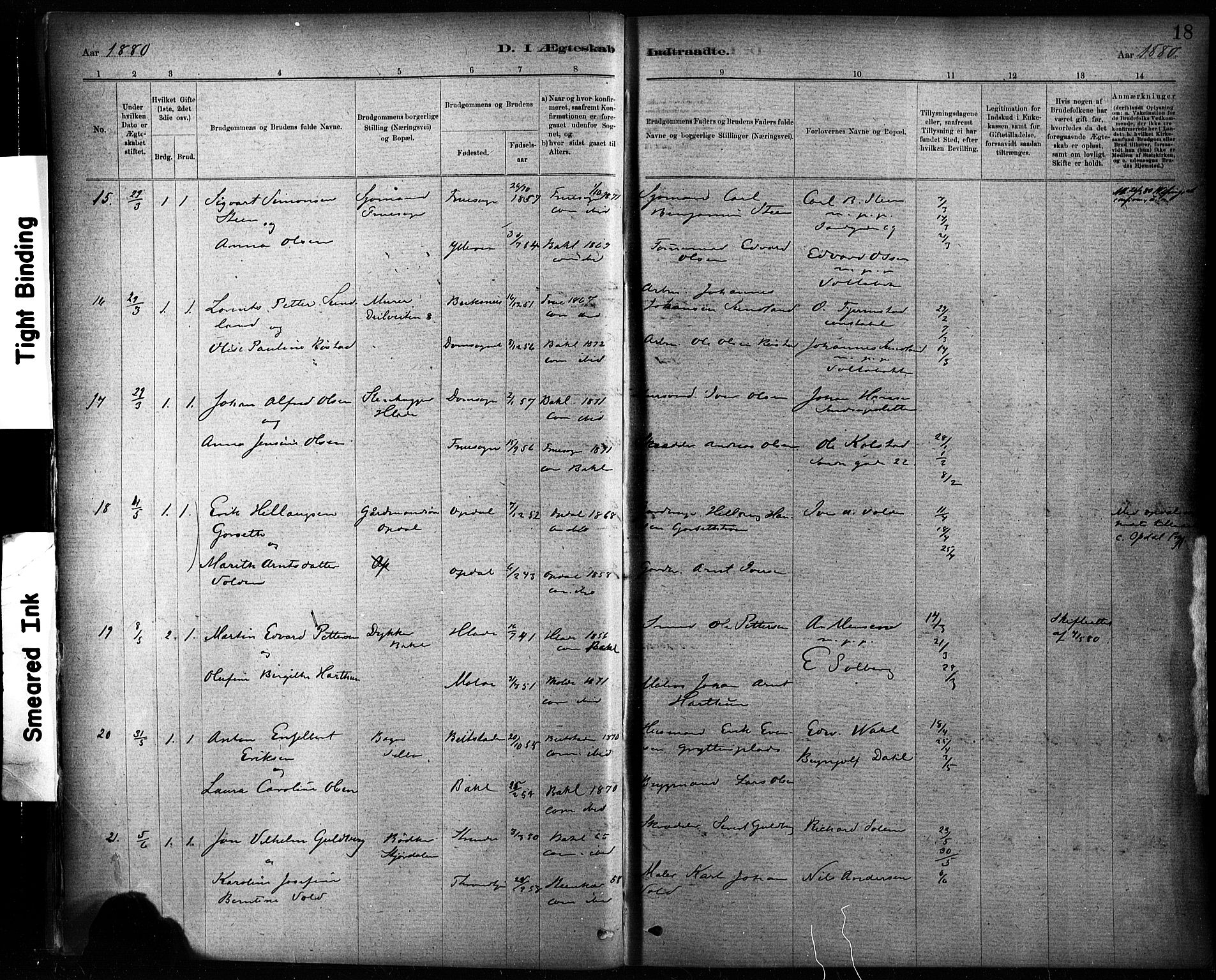 Ministerialprotokoller, klokkerbøker og fødselsregistre - Sør-Trøndelag, AV/SAT-A-1456/604/L0189: Parish register (official) no. 604A10, 1878-1892, p. 18