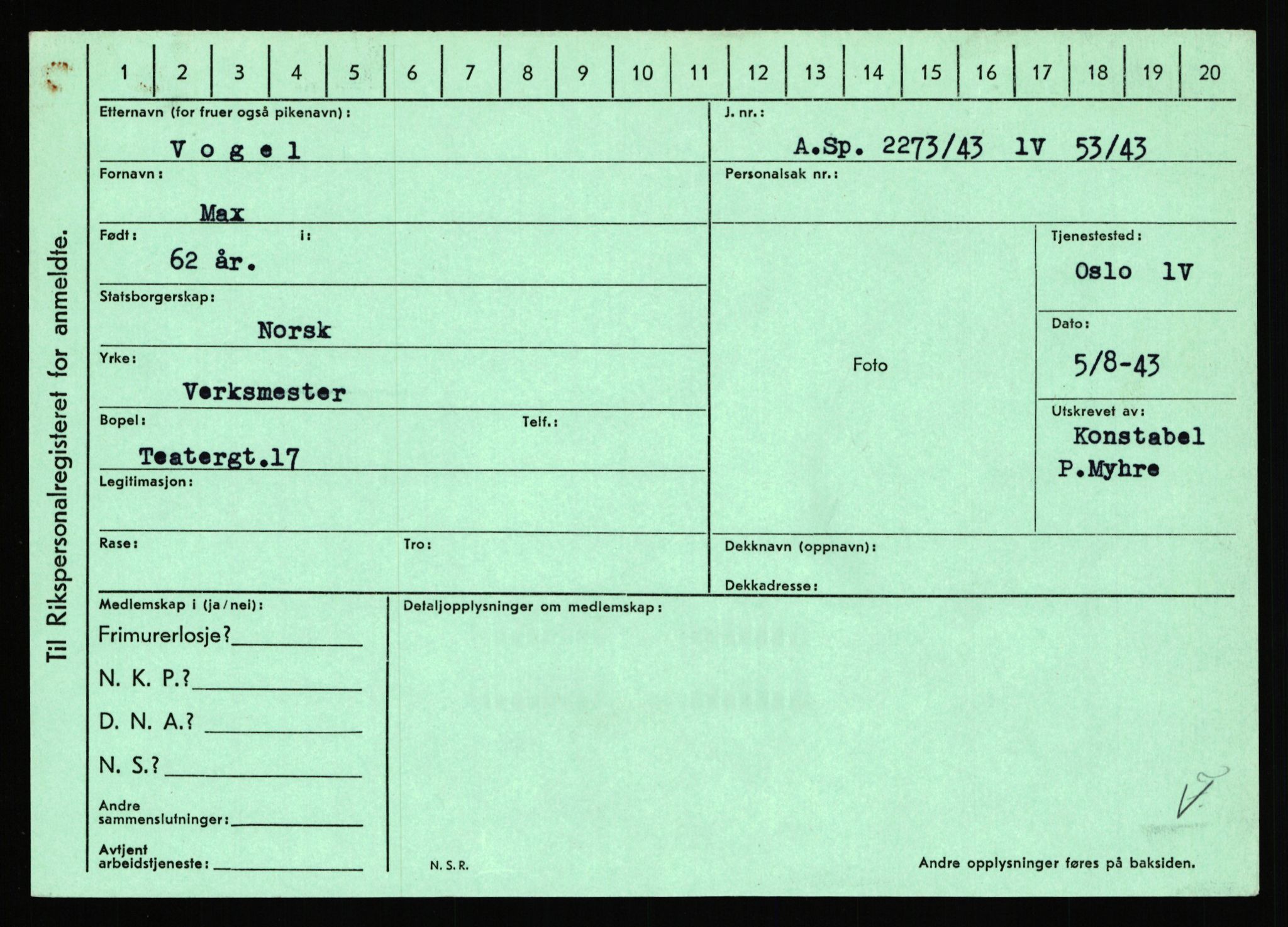 Statspolitiet - Hovedkontoret / Osloavdelingen, AV/RA-S-1329/C/Ca/L0016: Uberg - Øystese, 1943-1945, p. 1365