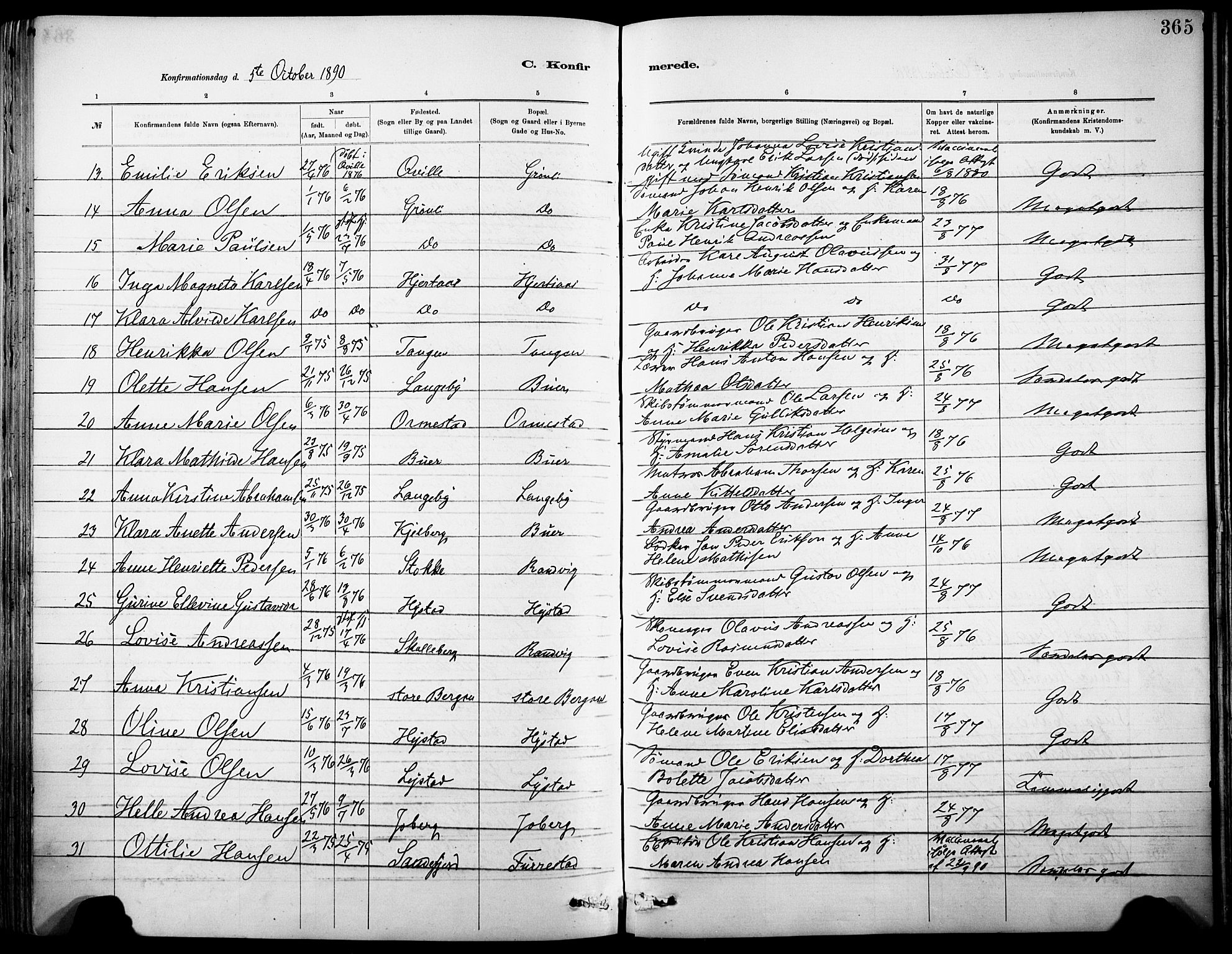 Sandar kirkebøker, AV/SAKO-A-243/F/Fa/L0012: Parish register (official) no. 12, 1883-1895, p. 365