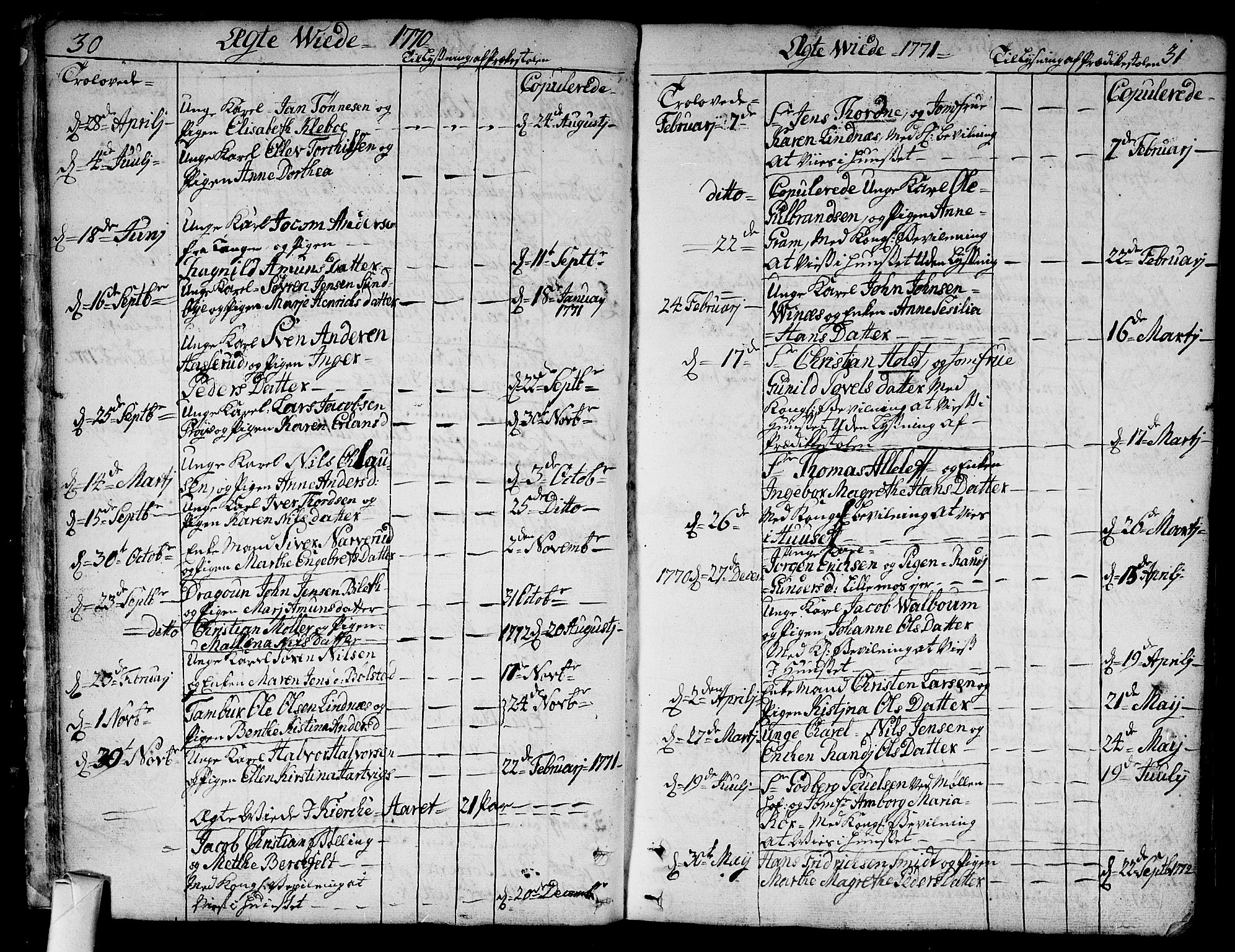 Bragernes kirkebøker, AV/SAKO-A-6/F/Fa/L0005: Parish register (official) no. I 5, 1759-1781, p. 30-31