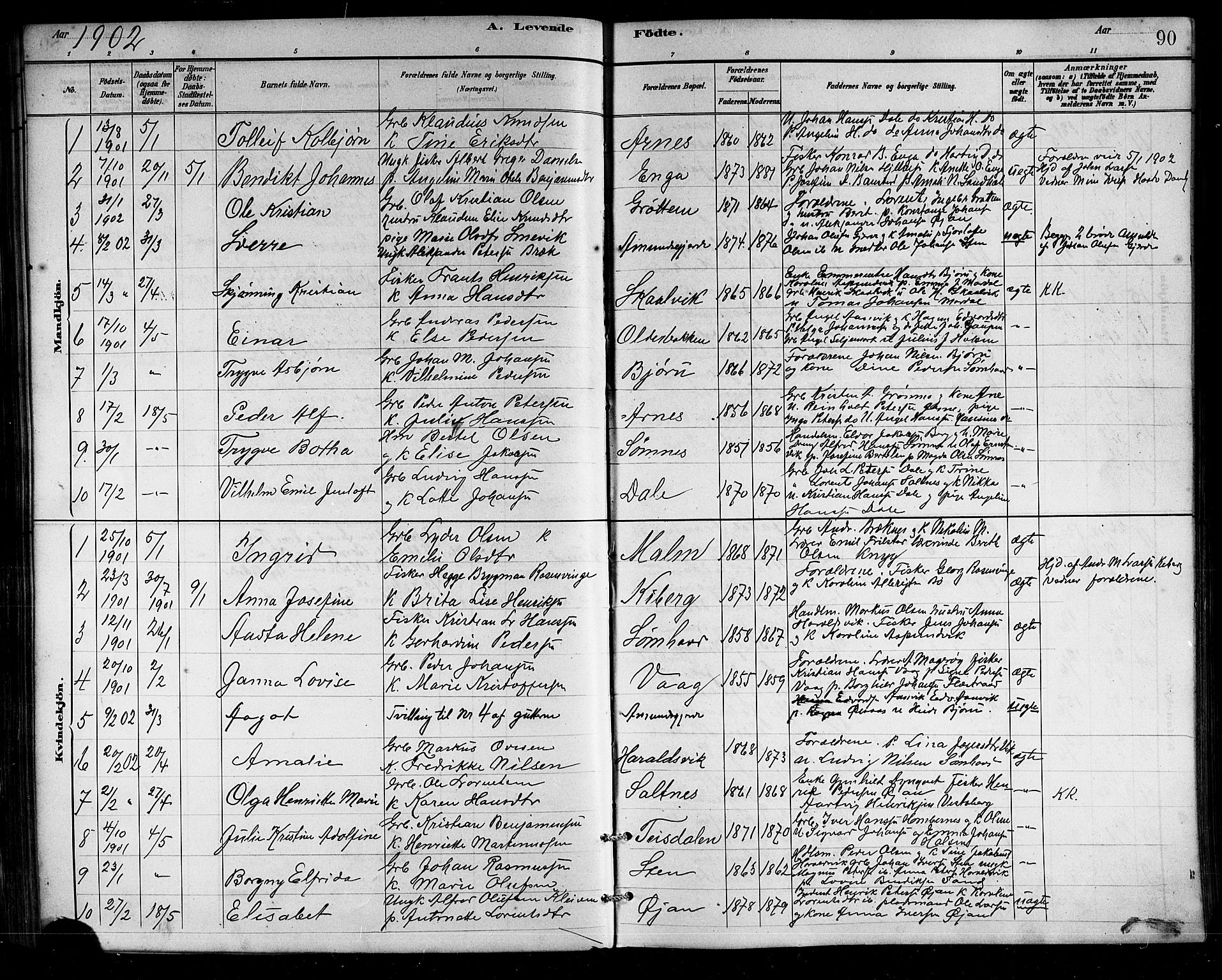 Ministerialprotokoller, klokkerbøker og fødselsregistre - Nordland, SAT/A-1459/812/L0188: Parish register (copy) no. 812C06, 1884-1912, p. 90
