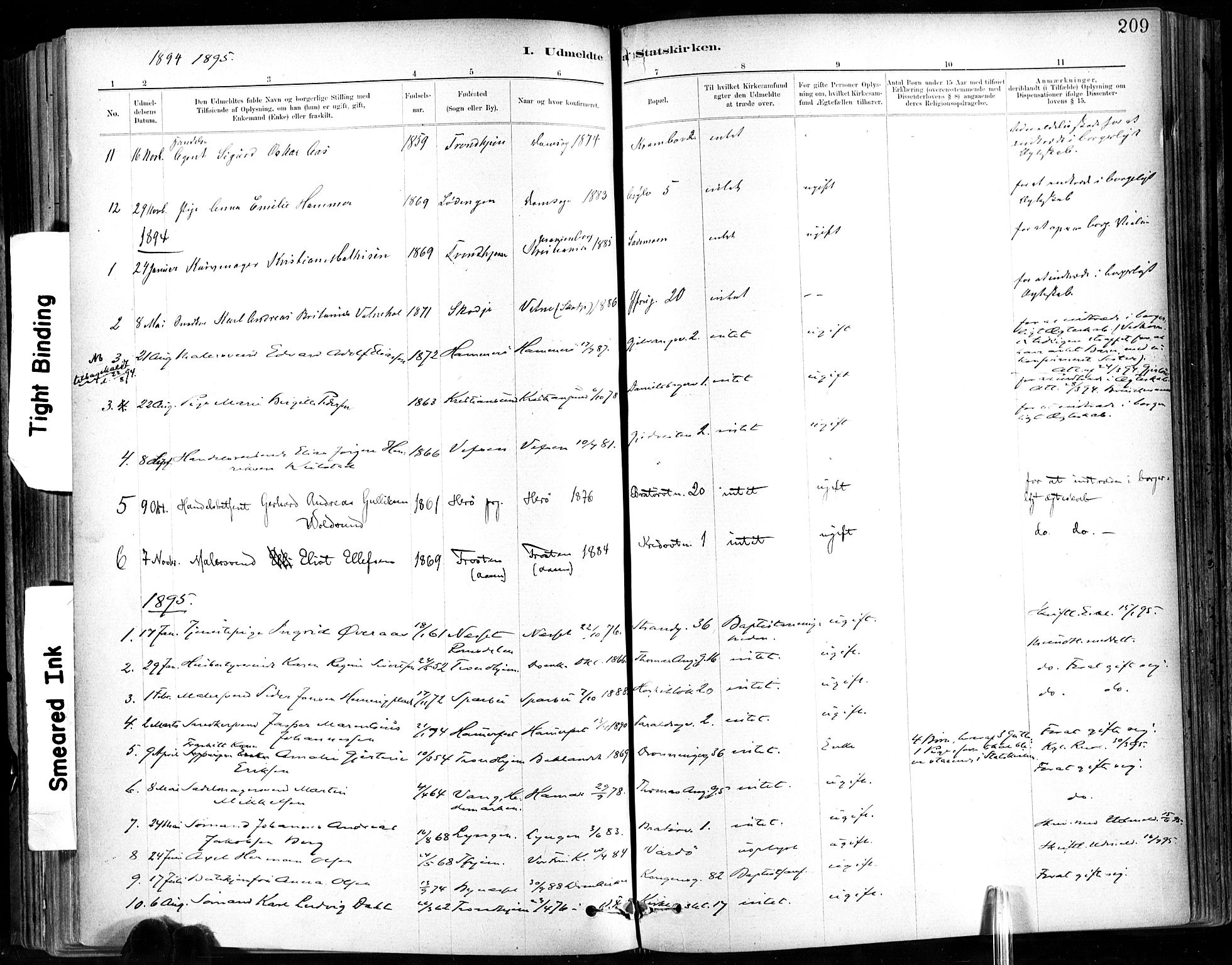 Ministerialprotokoller, klokkerbøker og fødselsregistre - Sør-Trøndelag, SAT/A-1456/602/L0120: Parish register (official) no. 602A18, 1880-1913, p. 209
