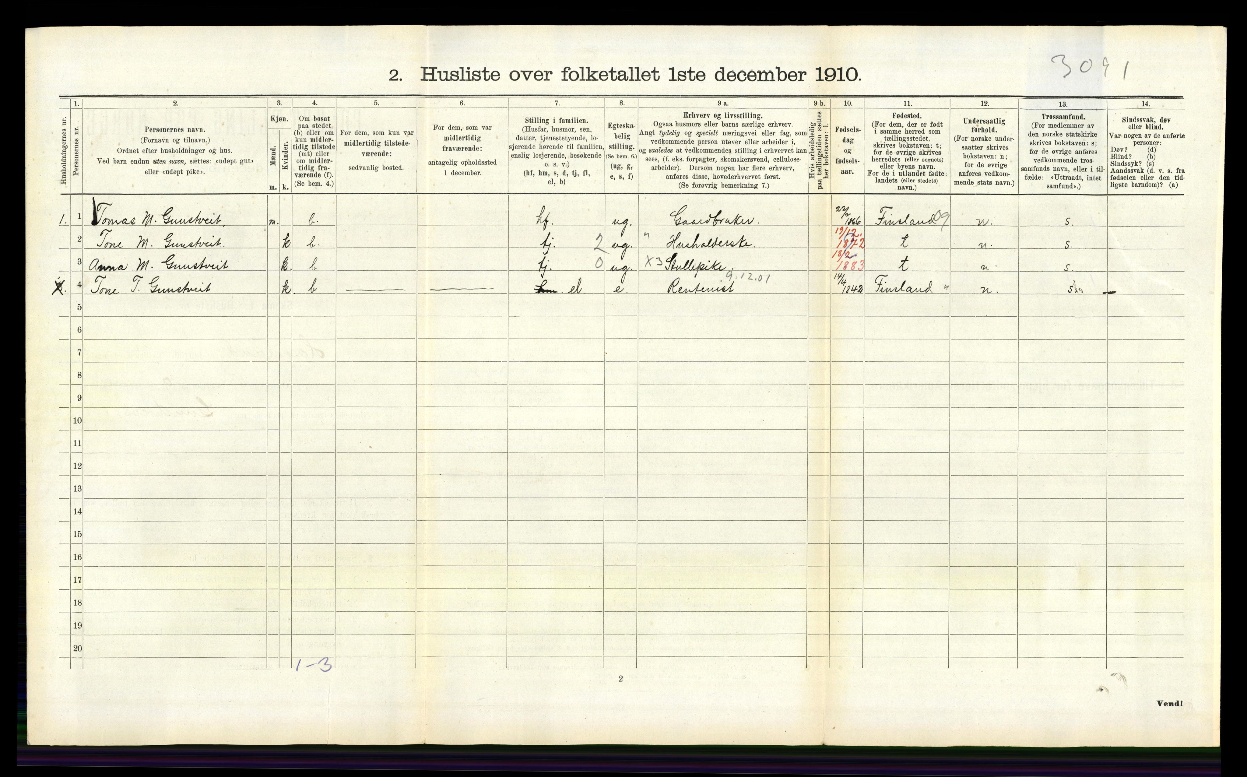 RA, 1910 census for Hægeland, 1910, p. 113