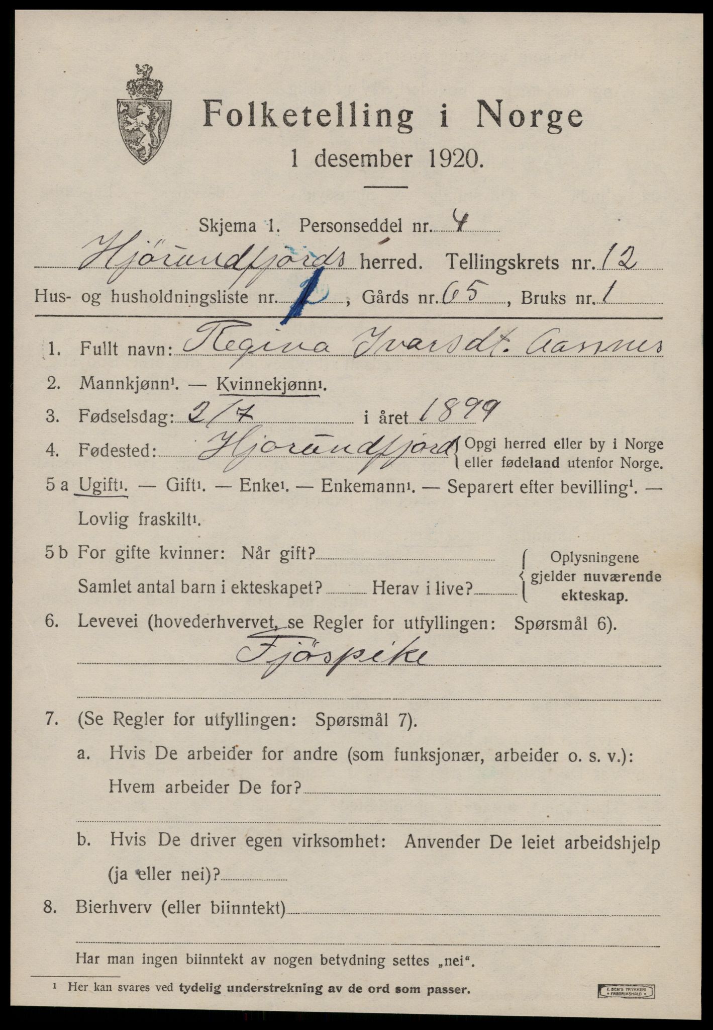 SAT, 1920 census for Hjørundfjord, 1920, p. 4485