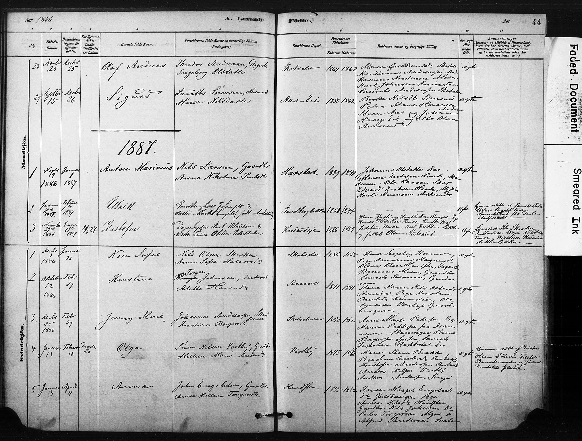 Eiker kirkebøker, AV/SAKO-A-4/F/Fc/L0001: Parish register (official) no. III 1, 1878-1889, p. 44