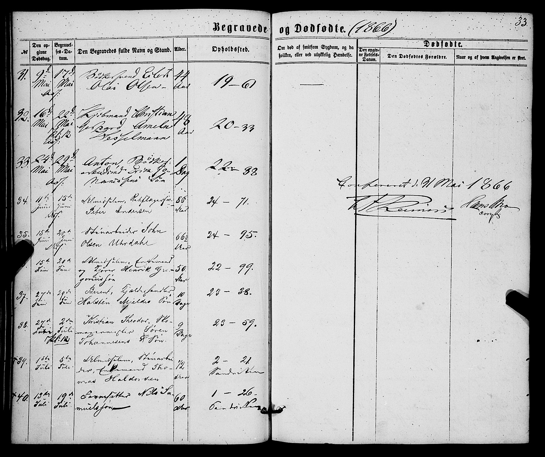 Korskirken sokneprestembete, AV/SAB-A-76101/H/Haa/L0045: Parish register (official) no. E 3, 1863-1875, p. 33