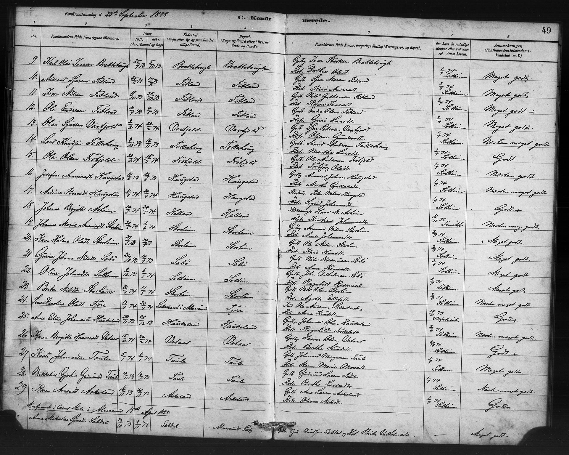 Manger sokneprestembete, AV/SAB-A-76801/H/Haa: Parish register (official) no. D 1, 1881-1892, p. 49