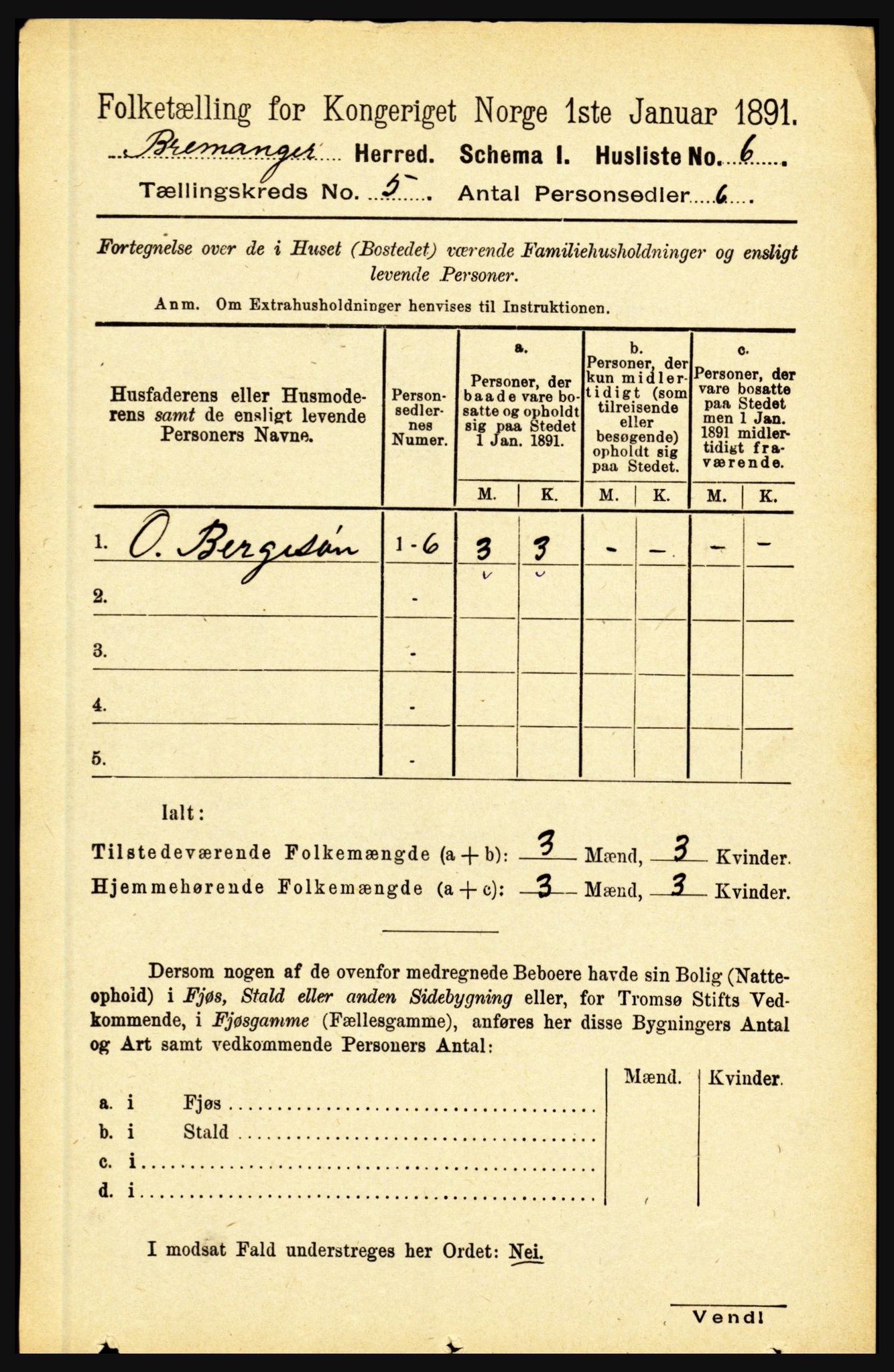 RA, 1891 census for 1438 Bremanger, 1891, p. 1914