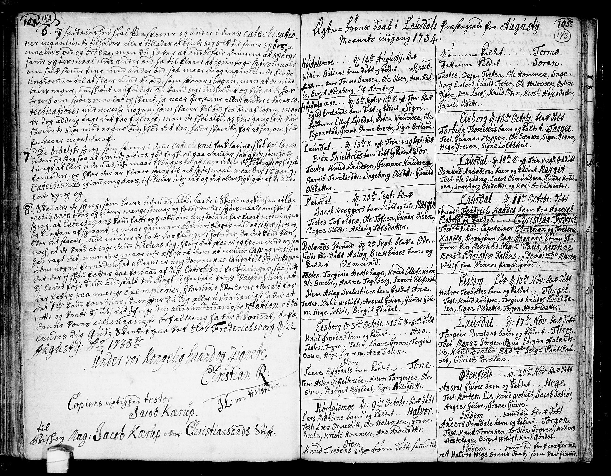 Lårdal kirkebøker, SAKO/A-284/F/Fa/L0002: Parish register (official) no. I 2, 1734-1754, p. 142-143