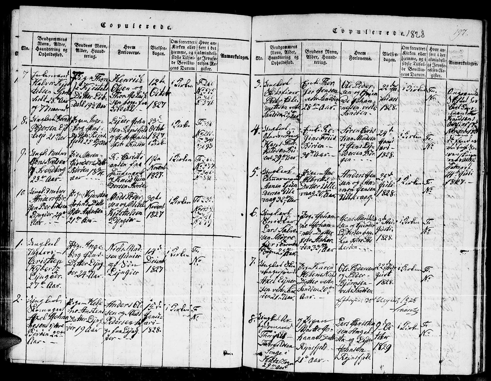 Dypvåg sokneprestkontor, AV/SAK-1111-0007/F/Fb/Fba/L0009: Parish register (copy) no. B 9, 1816-1842, p. 197