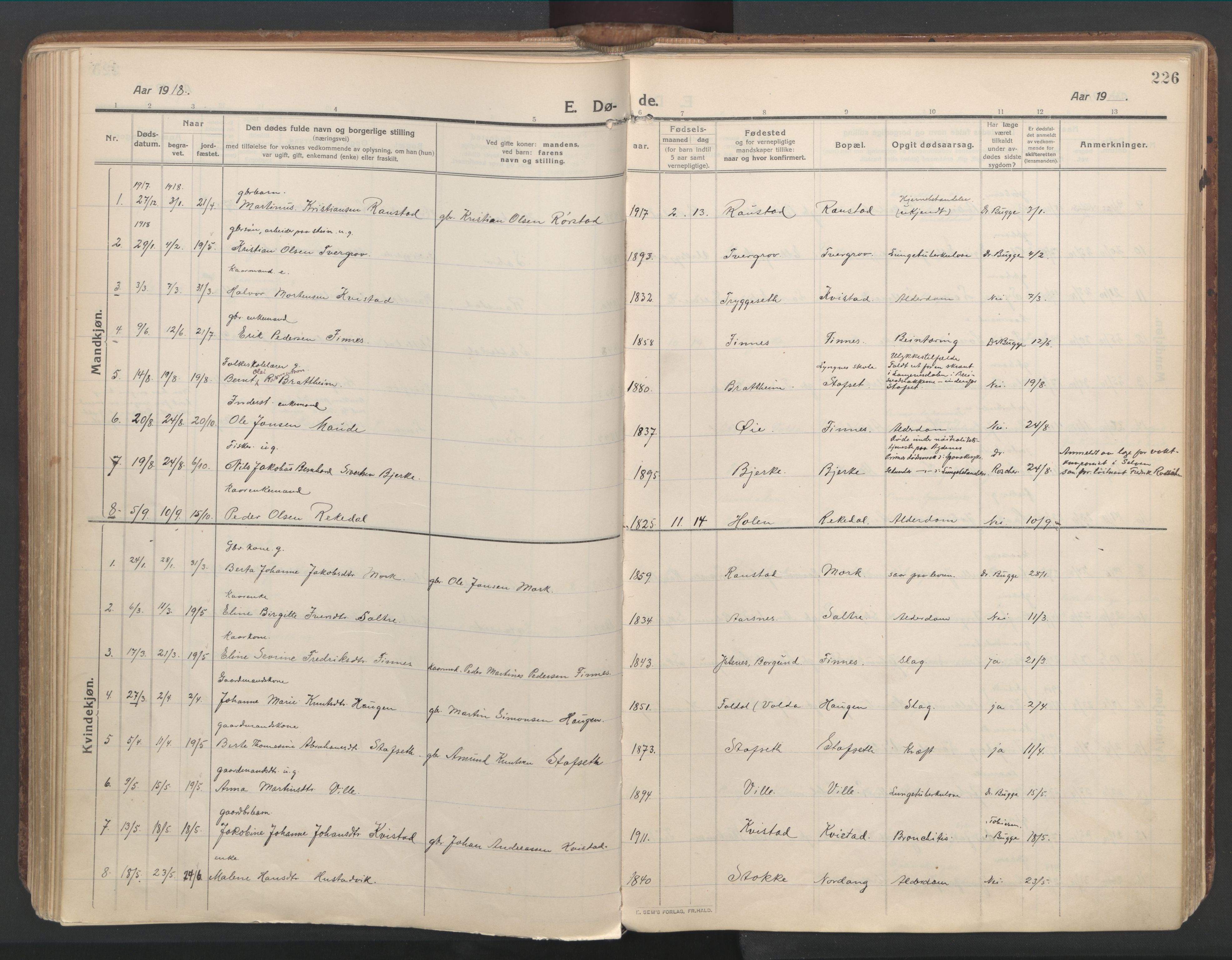 Ministerialprotokoller, klokkerbøker og fødselsregistre - Møre og Romsdal, SAT/A-1454/515/L0212: Parish register (official) no. 515A08, 1911-1935, p. 226