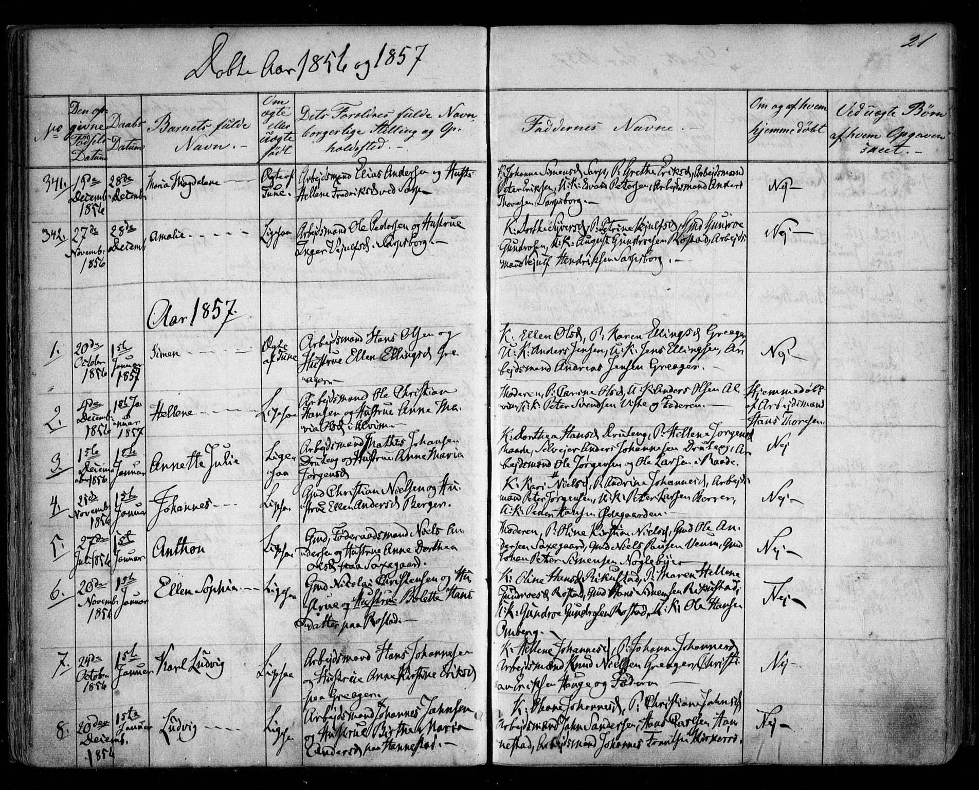 Tune prestekontor Kirkebøker, AV/SAO-A-2007/F/Fa/L0012: Parish register (official) no. 12, 1856-1859, p. 21