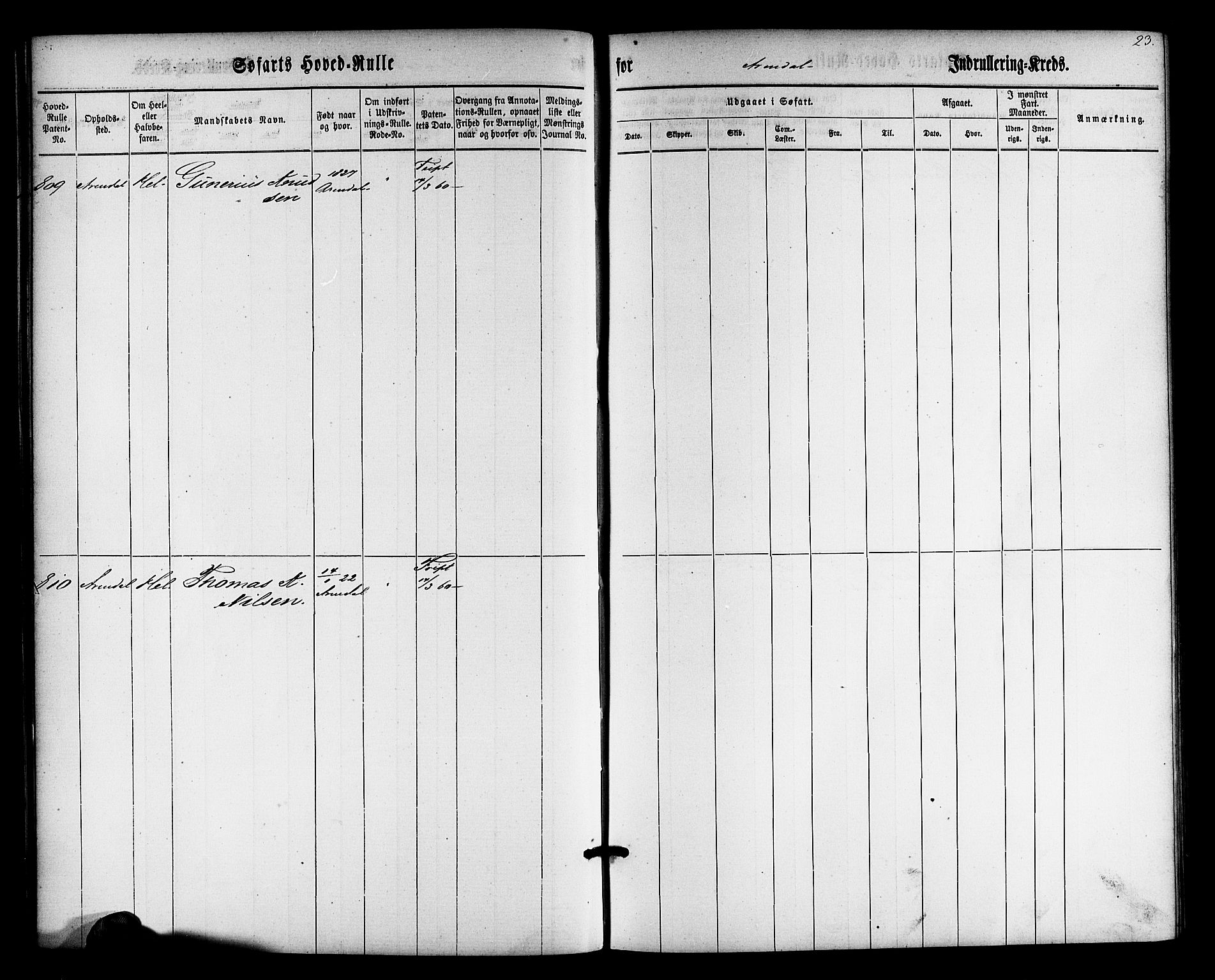 Arendal mønstringskrets, SAK/2031-0012/F/Fb/L0009: Hovedrulle nr 767-1532, S-7, 1857-1864, p. 23