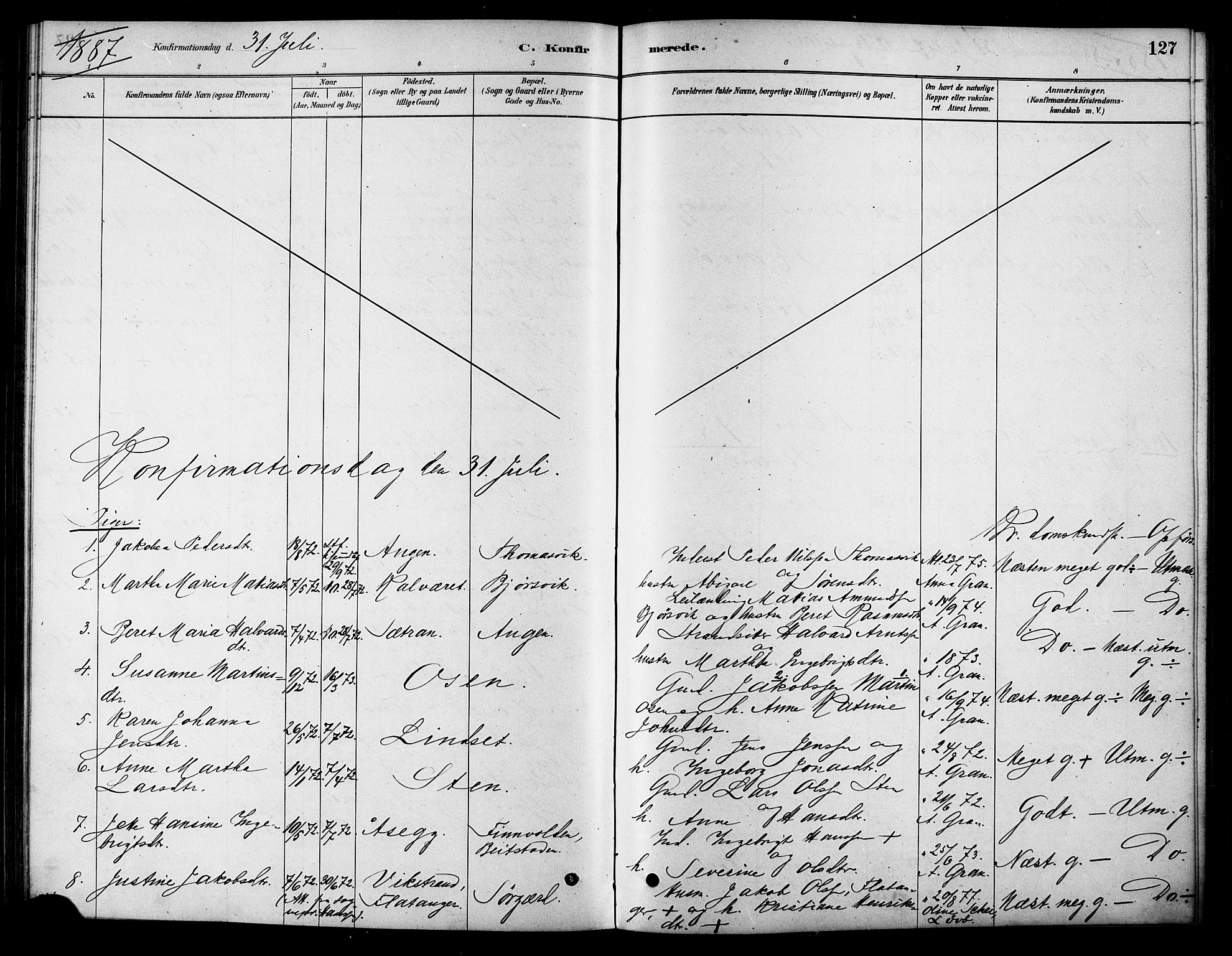 Ministerialprotokoller, klokkerbøker og fødselsregistre - Sør-Trøndelag, SAT/A-1456/658/L0722: Parish register (official) no. 658A01, 1879-1896, p. 127