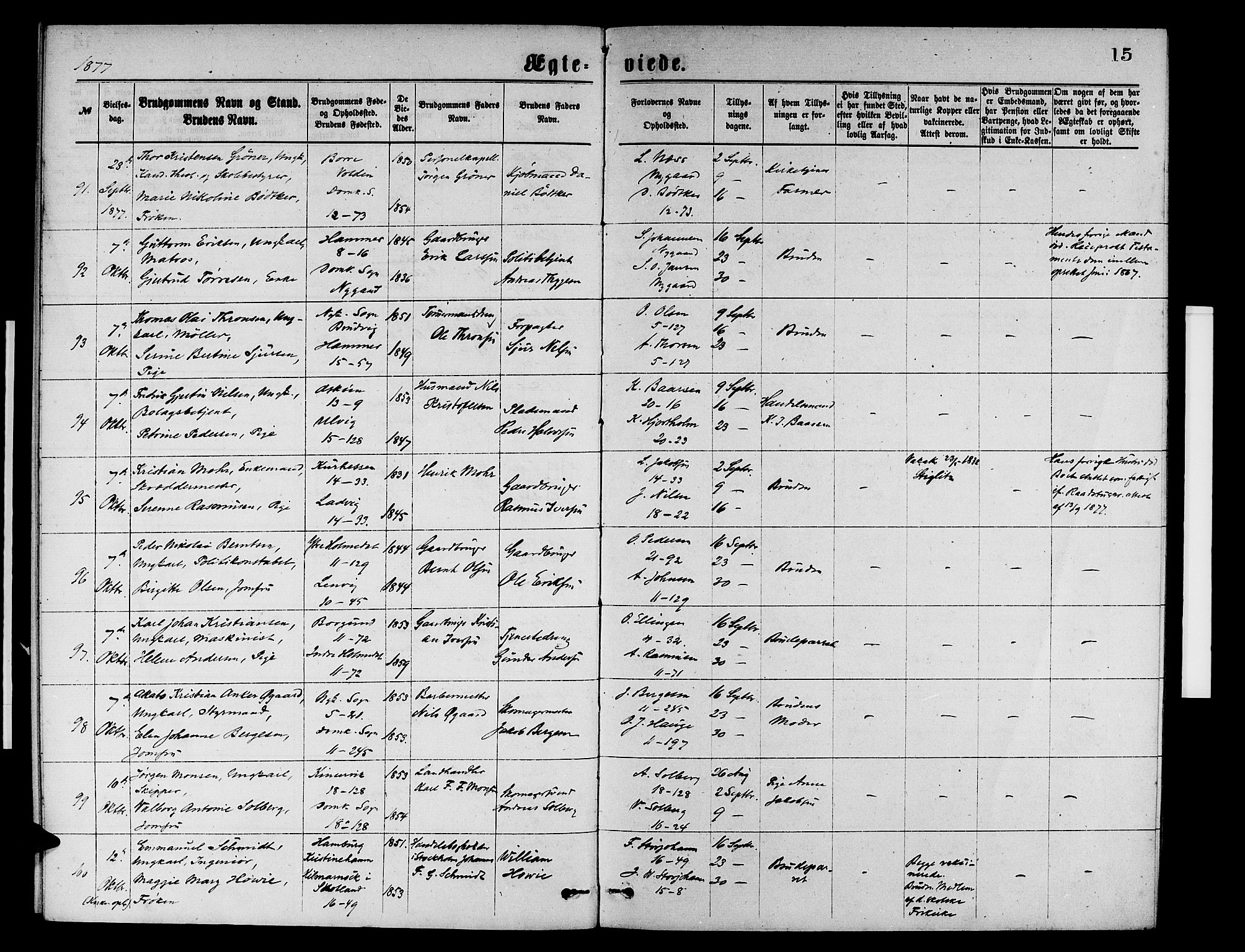 Domkirken sokneprestembete, AV/SAB-A-74801/H/Hab/L0031: Parish register (copy) no. D 3, 1877-1880, p. 15