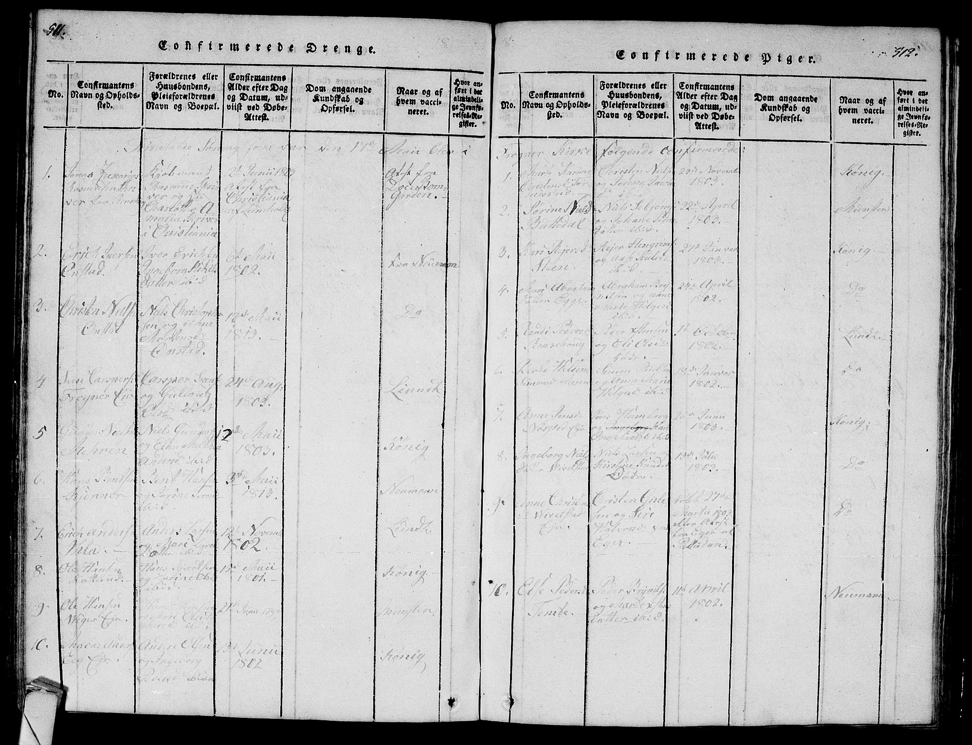 Lier kirkebøker, AV/SAKO-A-230/G/Ga/L0001: Parish register (copy) no. I 1, 1813-1824, p. 511-512