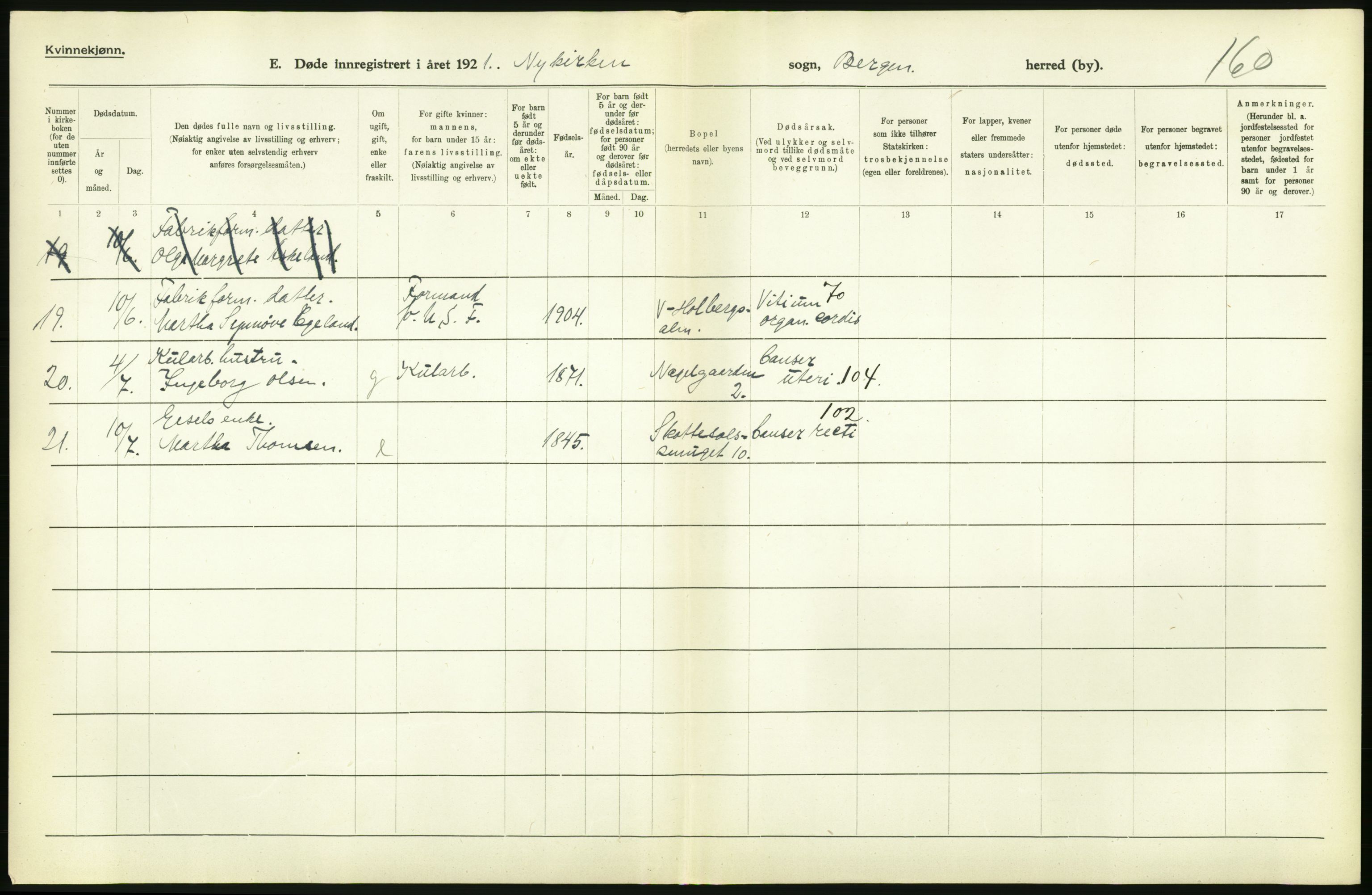 Statistisk sentralbyrå, Sosiodemografiske emner, Befolkning, RA/S-2228/D/Df/Dfc/Dfca/L0036: Bergen: Døde., 1921, p. 278