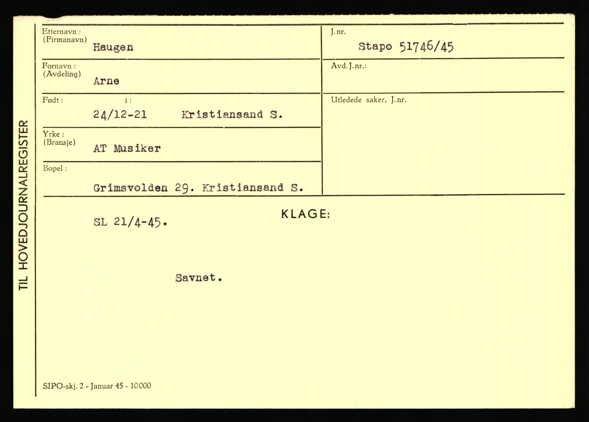 Statspolitiet - Hovedkontoret / Osloavdelingen, AV/RA-S-1329/C/Ca/L0006: Hanche - Hokstvedt, 1943-1945, p. 2331