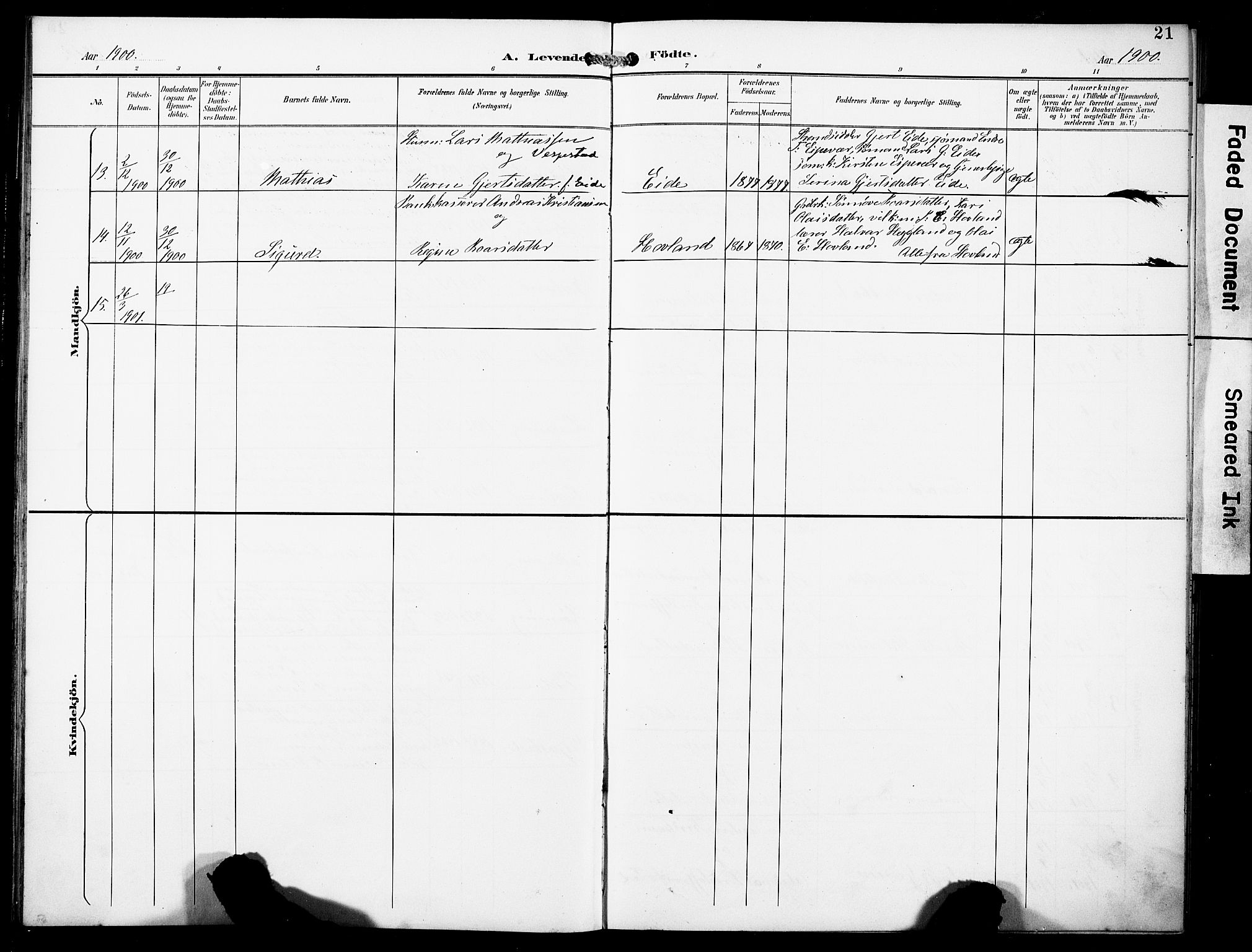 Finnås sokneprestembete, SAB/A-99925/H/Ha/Haa/Haad/L0002: Parish register (official) no. D 2, 1895-1906, p. 21