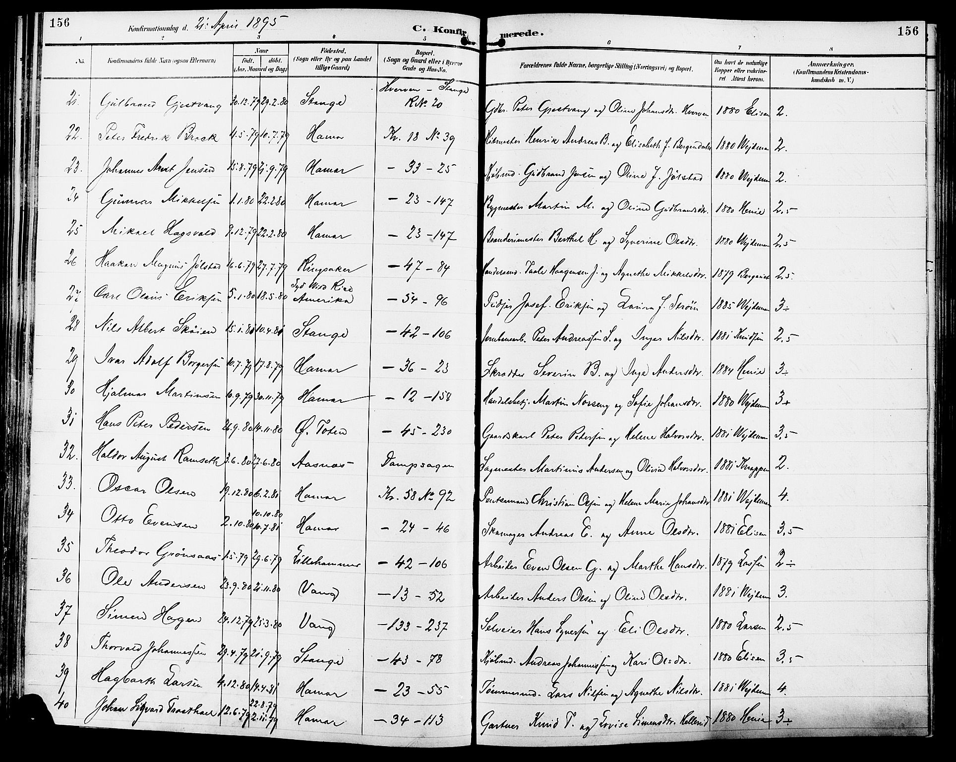 Vang prestekontor, Hedmark, AV/SAH-PREST-008/H/Ha/Haa/L0017: Parish register (official) no. 17, 1890-1899, p. 156