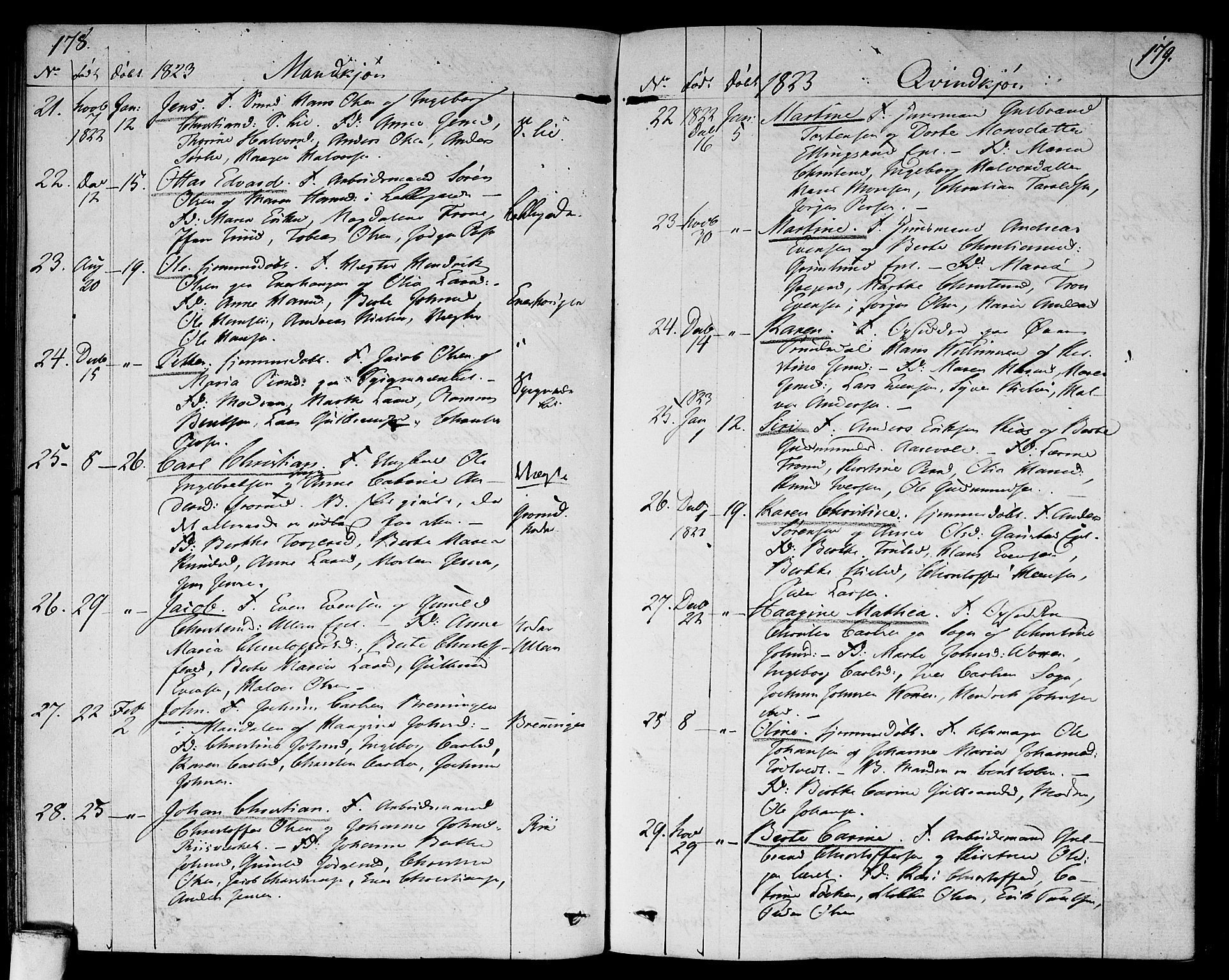 Aker prestekontor kirkebøker, SAO/A-10861/F/L0012: Parish register (official) no. 12, 1819-1828, p. 178-179