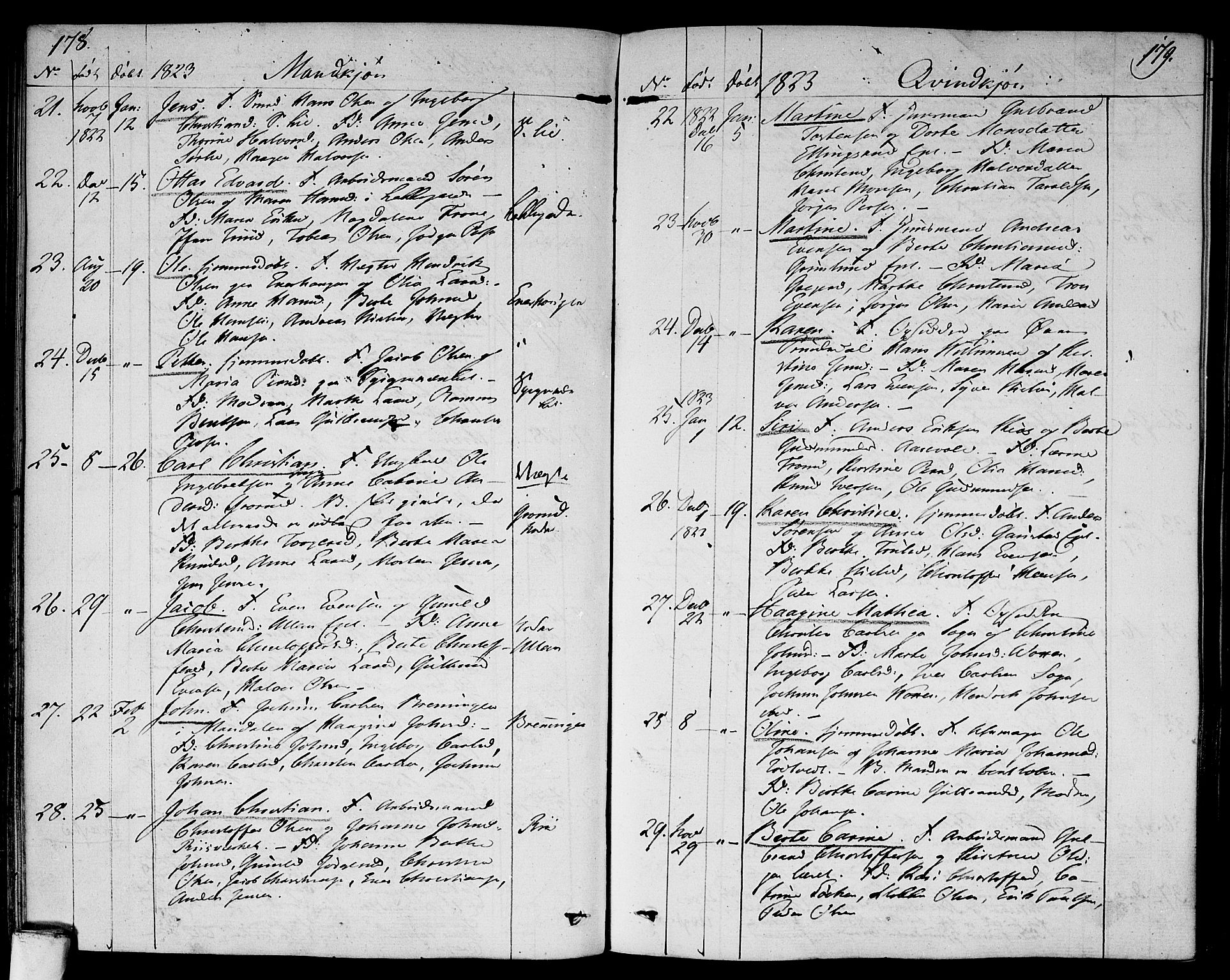 Aker prestekontor kirkebøker, AV/SAO-A-10861/F/L0012: Parish register (official) no. 12, 1819-1828, p. 178-179