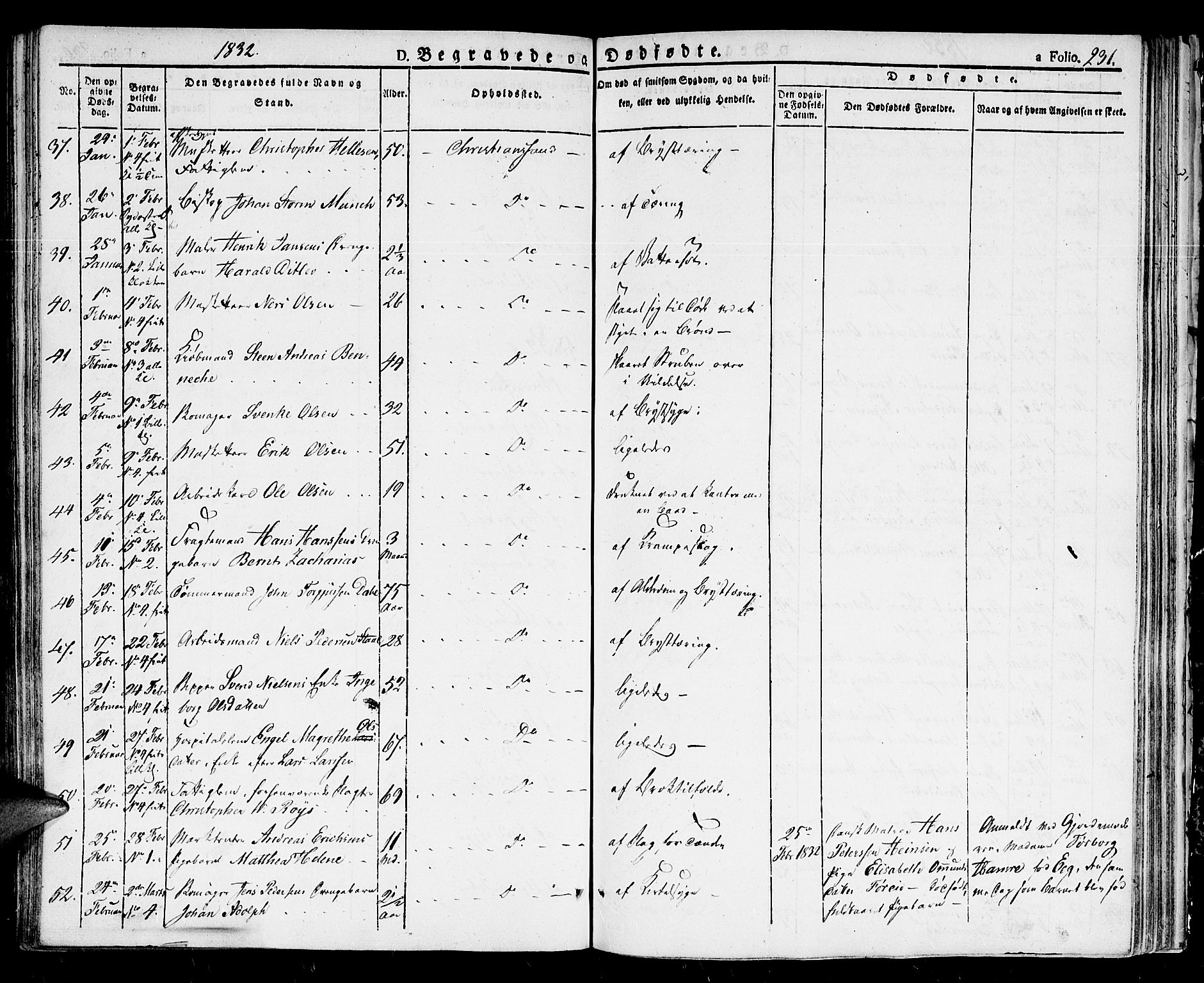 Kristiansand domprosti, SAK/1112-0006/F/Fb/L0007: Parish register (copy) no. B 7, 1829-1837, p. 231