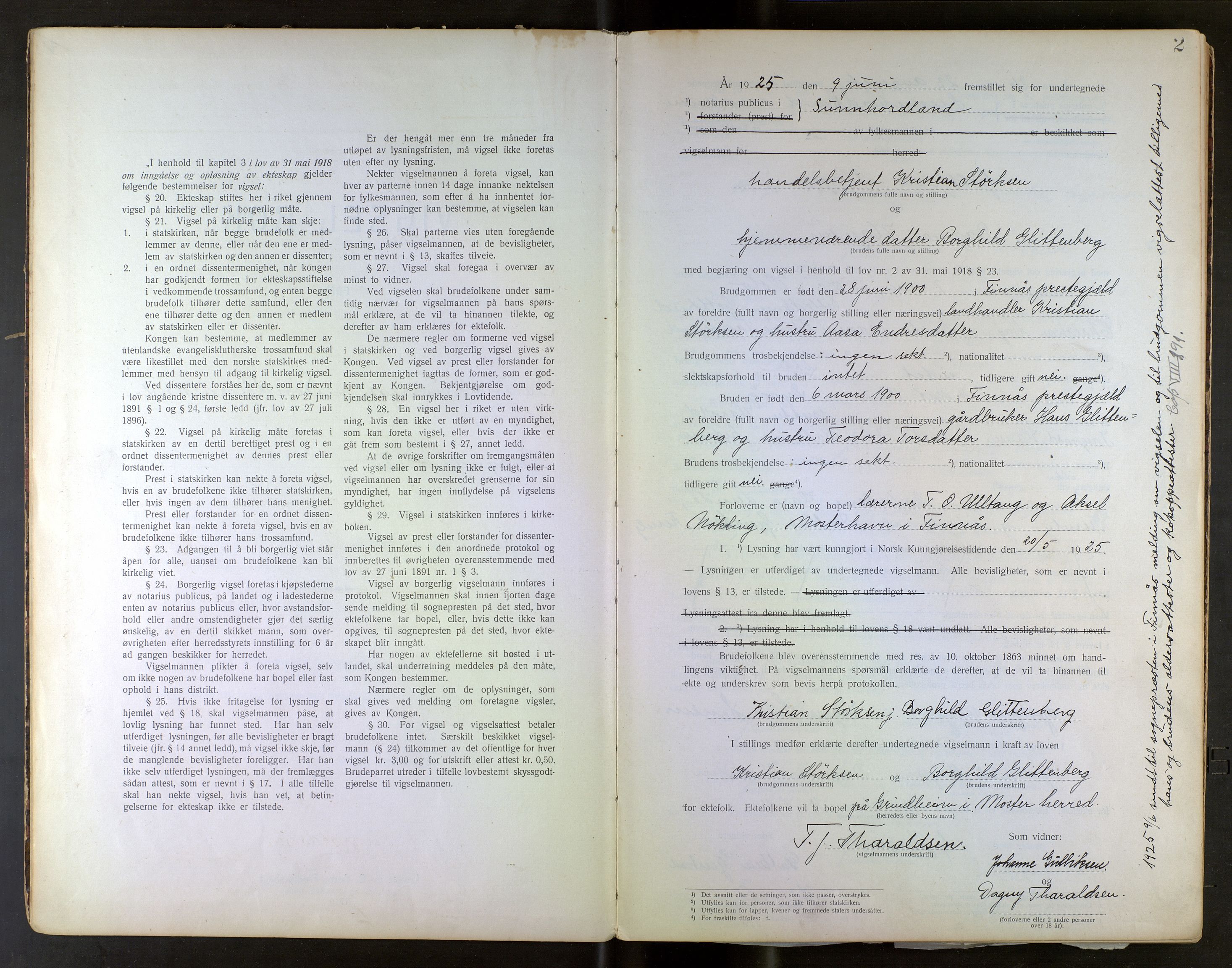 Sunnhordland sorenskrivar, AV/SAB-A-2401/2/I/Ia/L0001: Vigselsbok, 1925-1943, p. 1b-2a