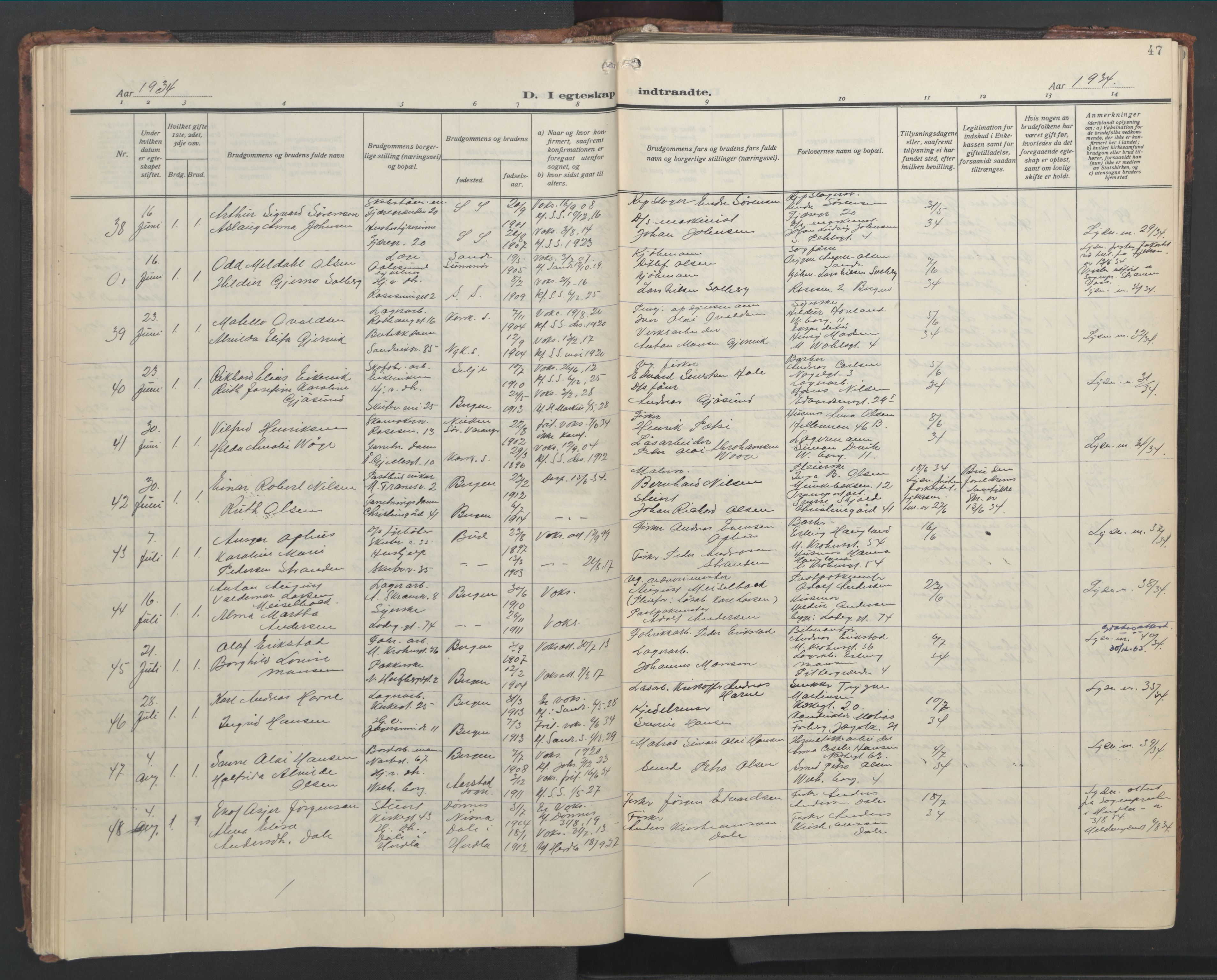 Sandviken Sokneprestembete, AV/SAB-A-77601/H/Hb/L0015: Parish register (copy) no. D 2, 1929-1953, p. 46b-47a