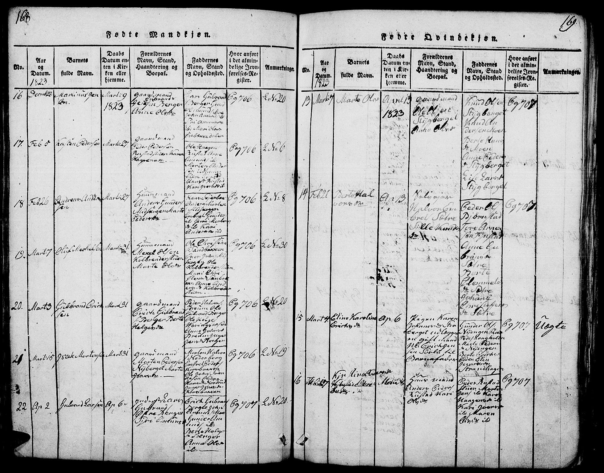 Elverum prestekontor, AV/SAH-PREST-044/H/Ha/Hab/L0001: Parish register (copy) no. 1, 1815-1829, p. 168-169