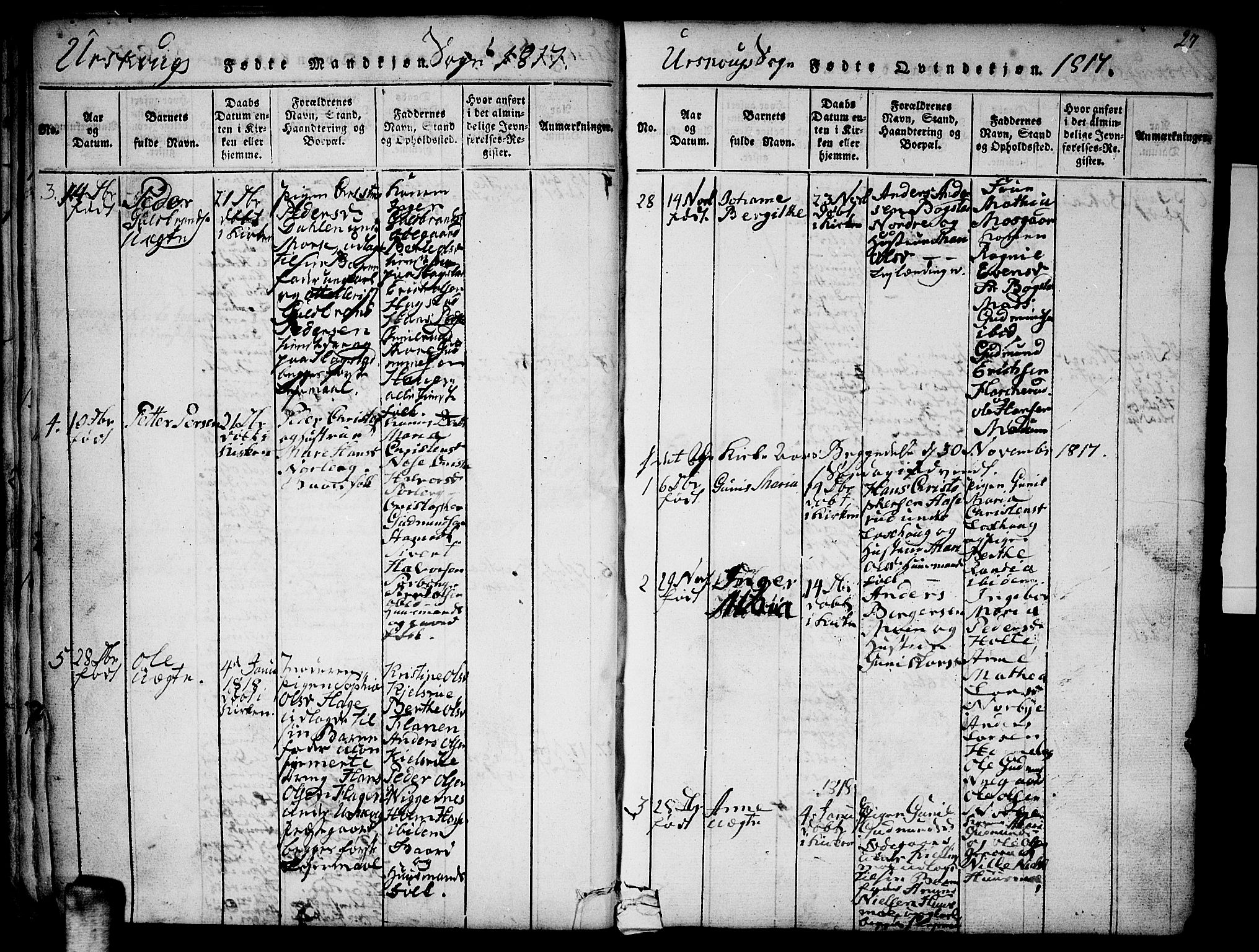 Aurskog prestekontor Kirkebøker, SAO/A-10304a/F/Fa/L0005: Parish register (official) no. I 5, 1814-1829, p. 27