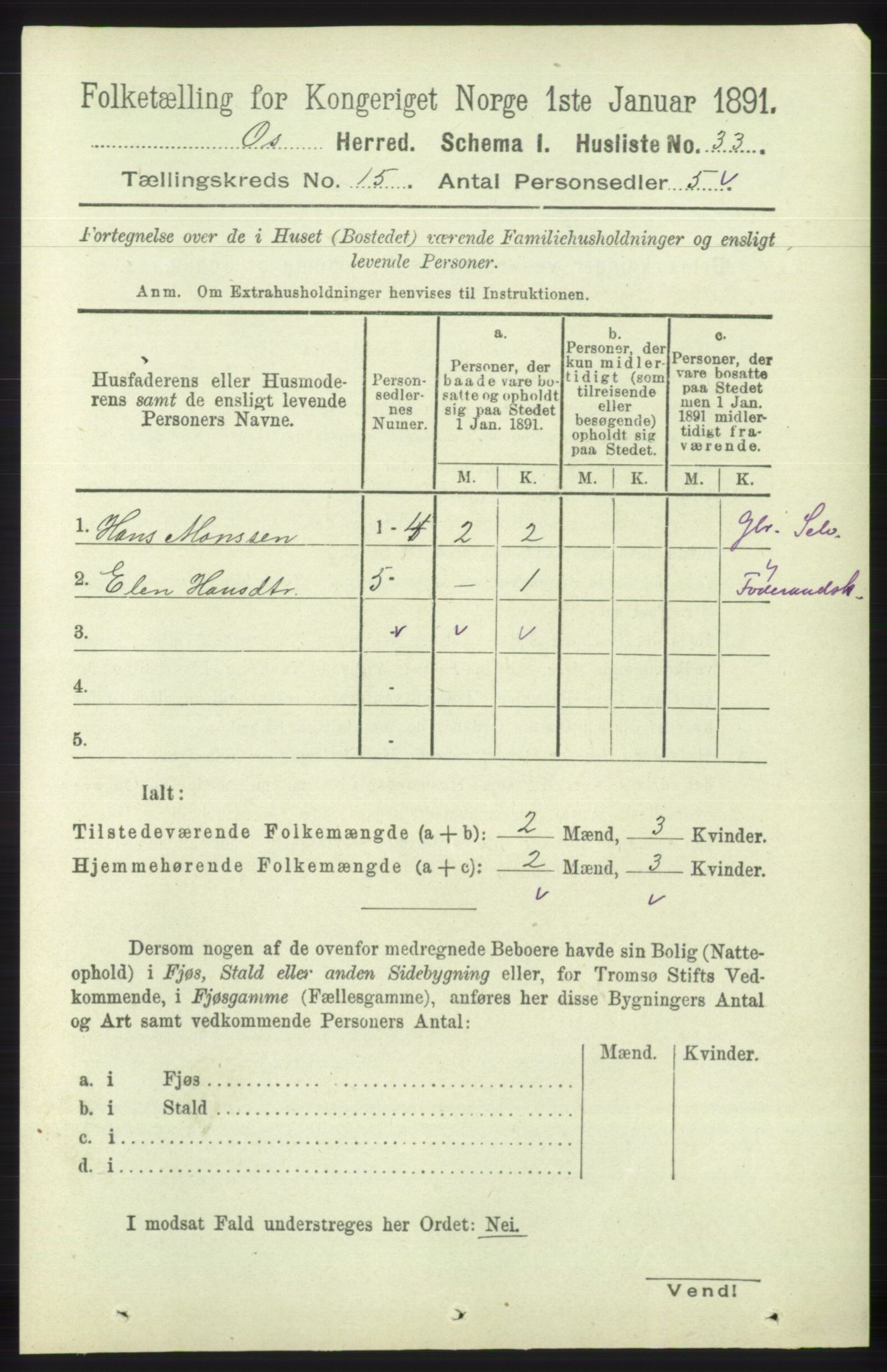 RA, 1891 census for 1243 Os, 1891, p. 3258